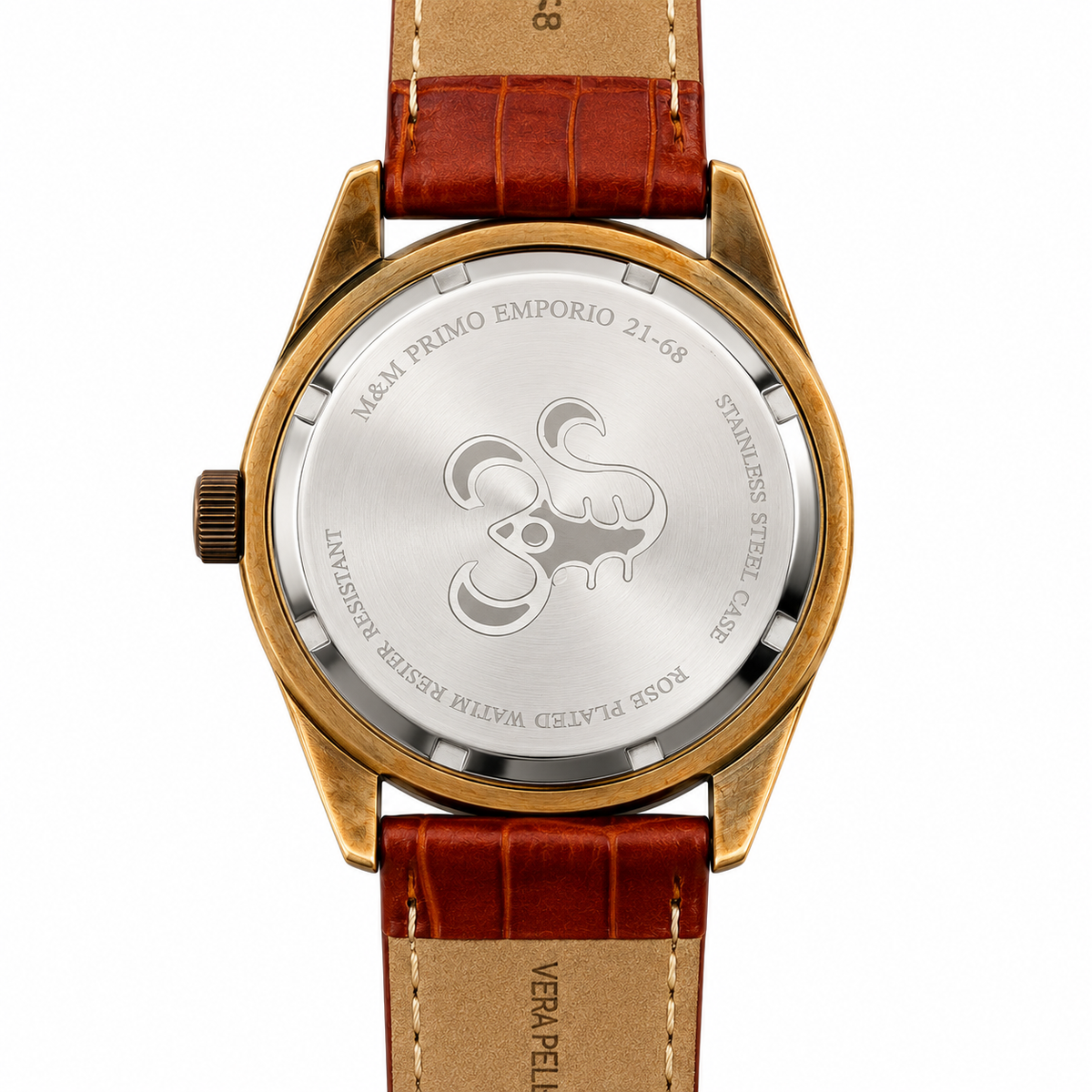 M&M Primo Emporio 21-68 fondello acciaio inciso logo water resistant vera pelle