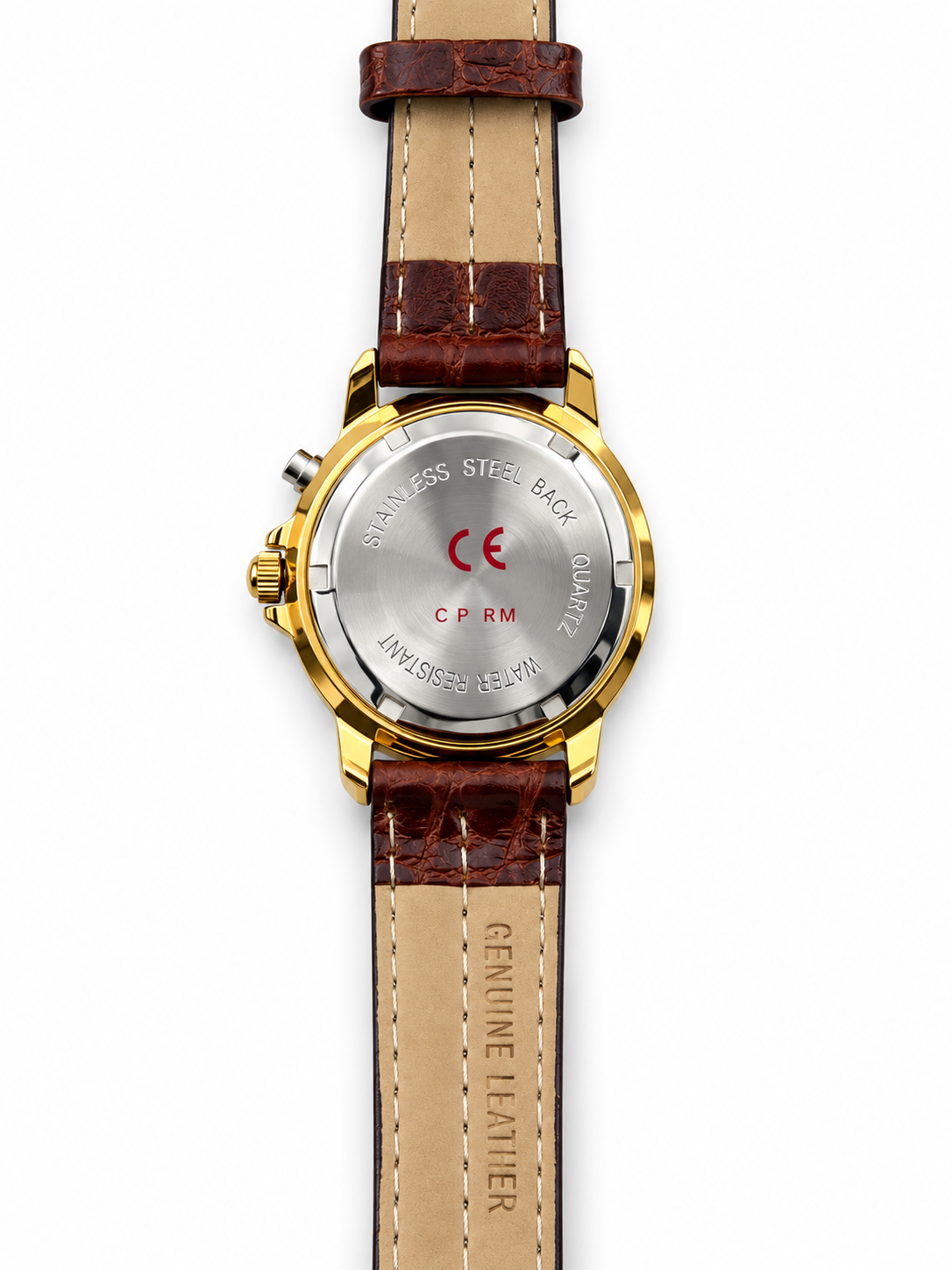 Orologio al Quarzo Bicolore con Quadrante Illuminabile e Cinturino in Pelle Marrone