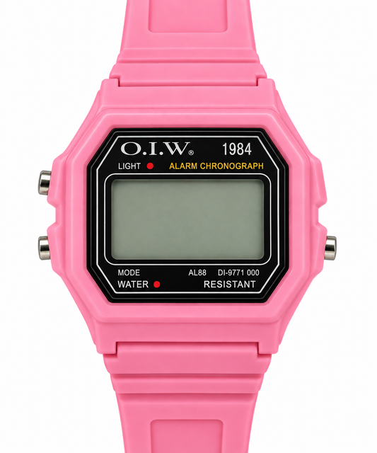 O.I.W. 1984 — Orologio Digitale Retrò Anni '80 | Alarm Chronograph Light | Rosa