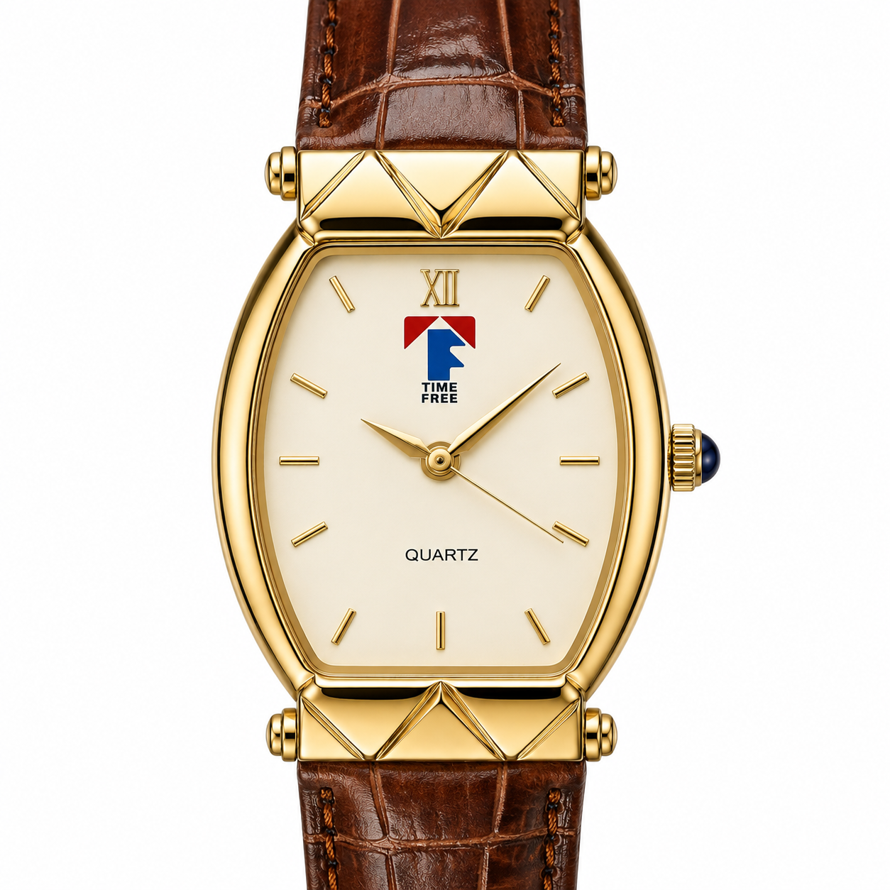 Time Free – Orologio Unisex Tonneau Gold Quartz Cinturino Coccodrillo