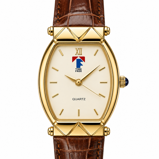Time Free – Orologio Unisex Tonneau Gold Quartz Cinturino Coccodrillo