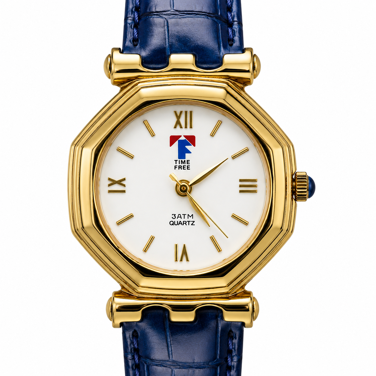 Time Free – Orologio Unisex Ottagonale Gold Numeri Romani 3ATM Quartz