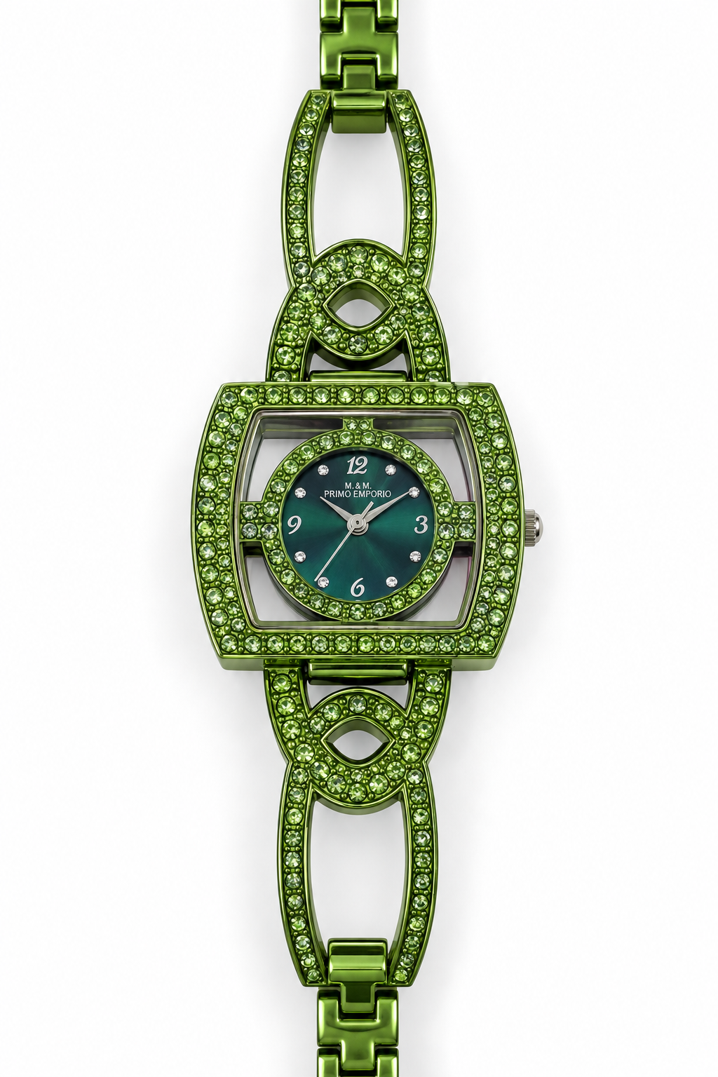 M&M Primo Emporio 21-68 – Orologio Donna Bracciale Rigido Cristalli Pavé Cassa Scheletrata | Nero, Viola, Blu, Verde, Marrone