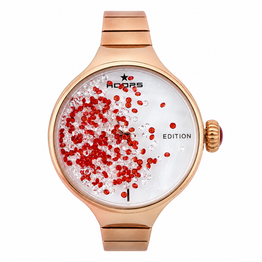 Hoops Edition – Orologio Donna Rose Gold Quadrante Snow Globe Cristalli Rossi e Bianchi