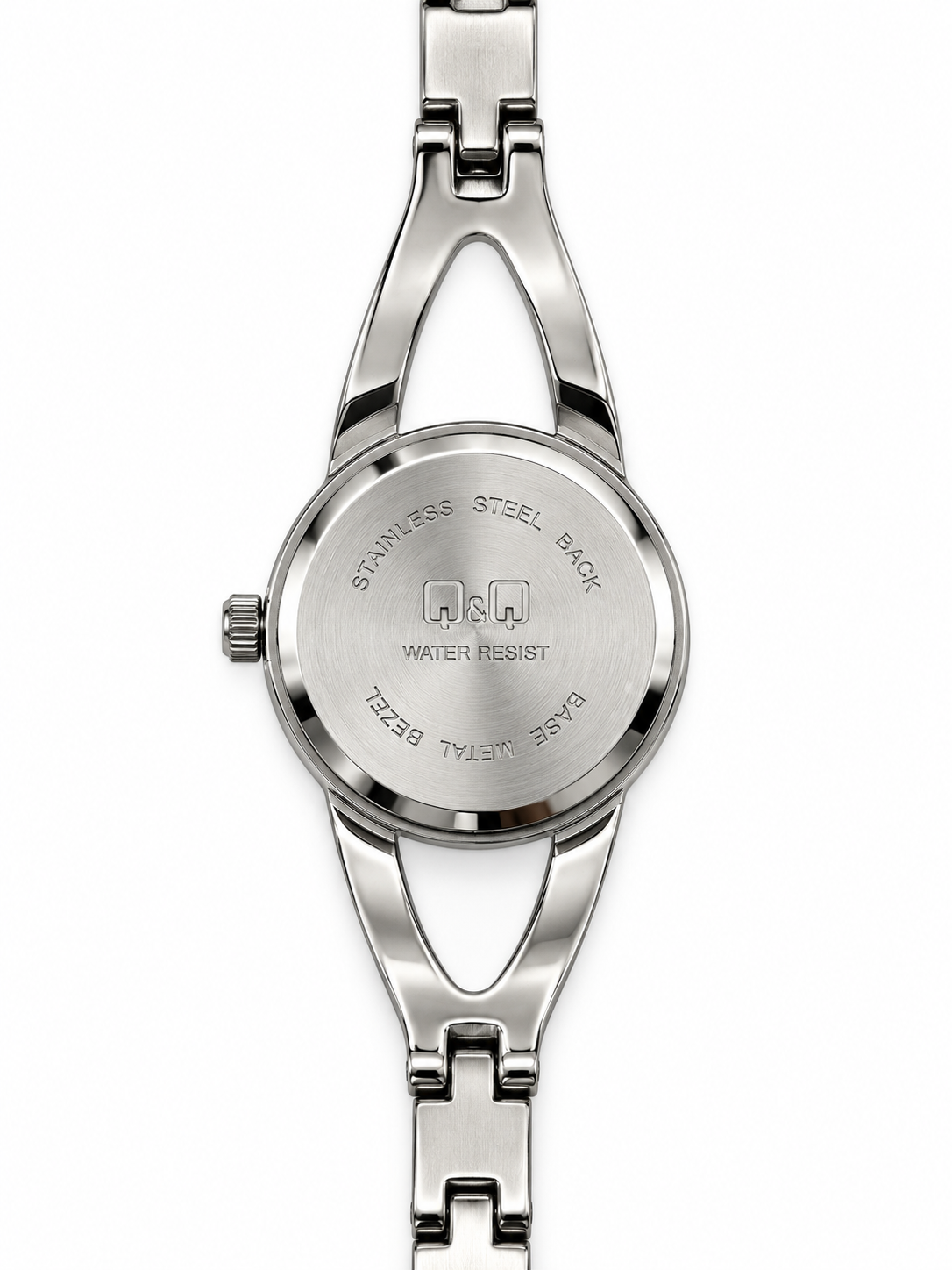 Orologio Q&Q argentato con cornice avorio e bracciale a raccordi aperti