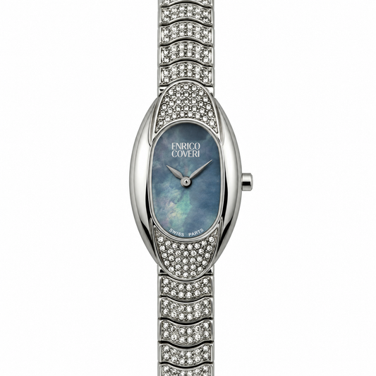Enrico Coveri orologio donna ovale madreperla blu bracciale pavé cristalli argento Swiss Parts