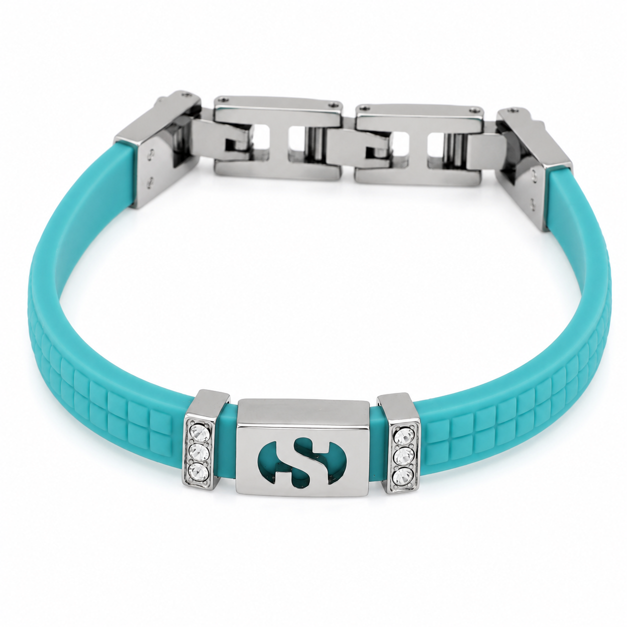 Morellato x Superga – Bracciale Silicone Turchese con Placca Logo S Acciaio e Cristalli