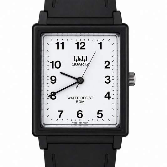 Q&Q Quartz – Orologio Unisex Rettangolare Black White Water Resist 50M