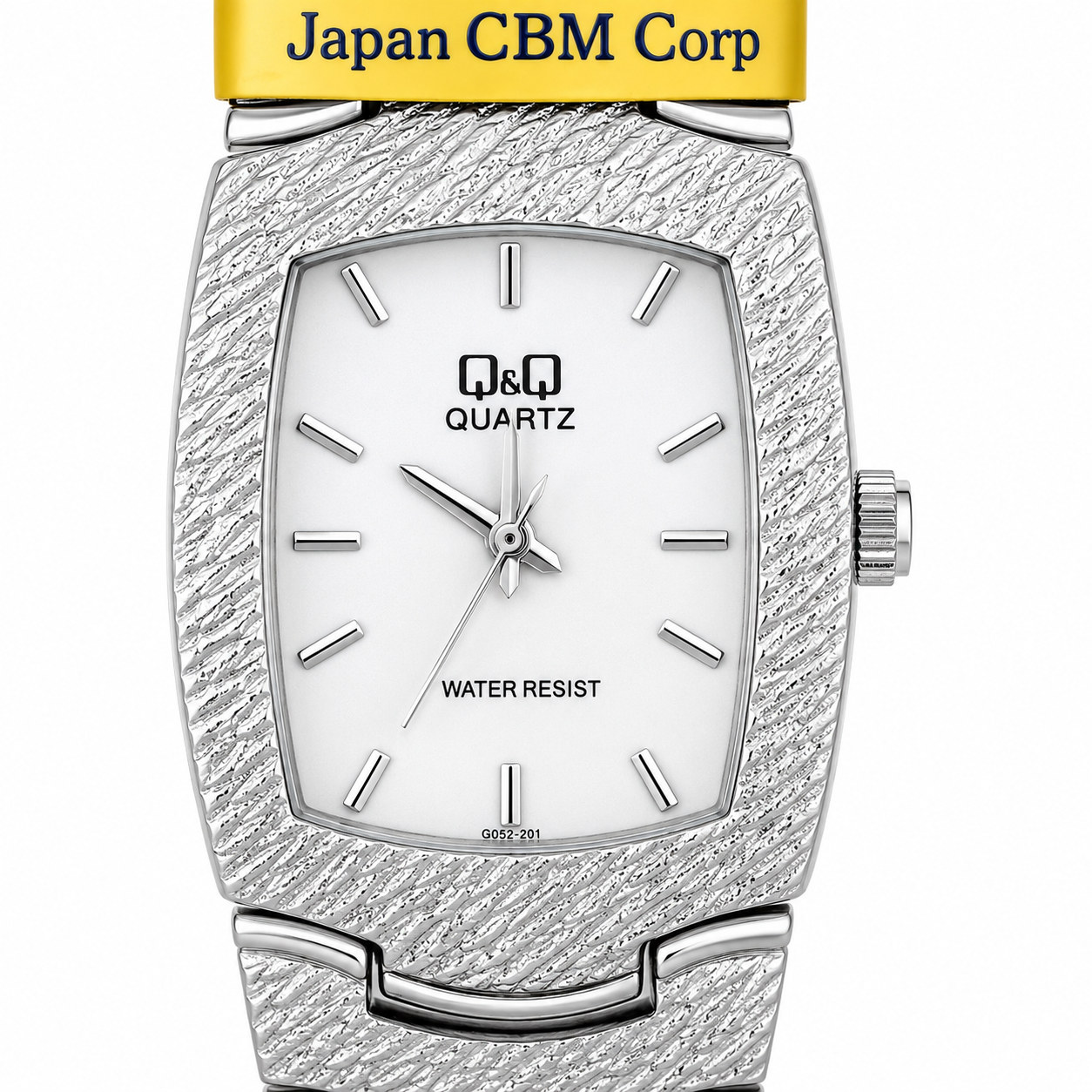 Q&Q – Orologio Donna Cassa Rettangolare Texture Rilievo Argento Quadrante Bianco Bracciale Espandibile Water Resist