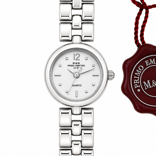 M.&M. Primo Emporio 21-68 – Orologio Donna Cassa Rotonda Bracciale Maglie Rettangolari Argento Quadrante Bianco