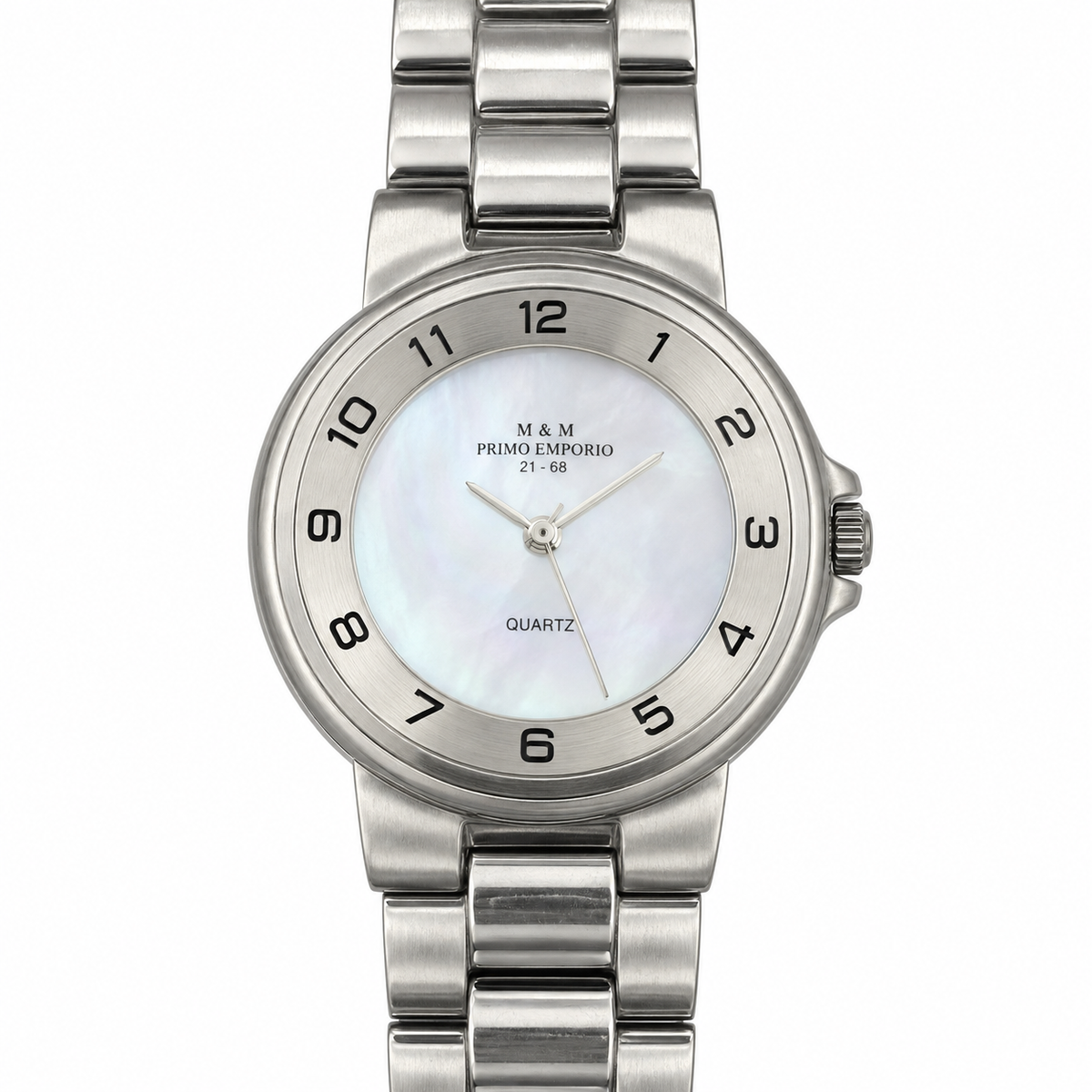 Orologio donna M&M Primo Emporio 21-68 – cassa rotonda in acciaio lucido con quadrante madreperla bianca e bracciale integrato