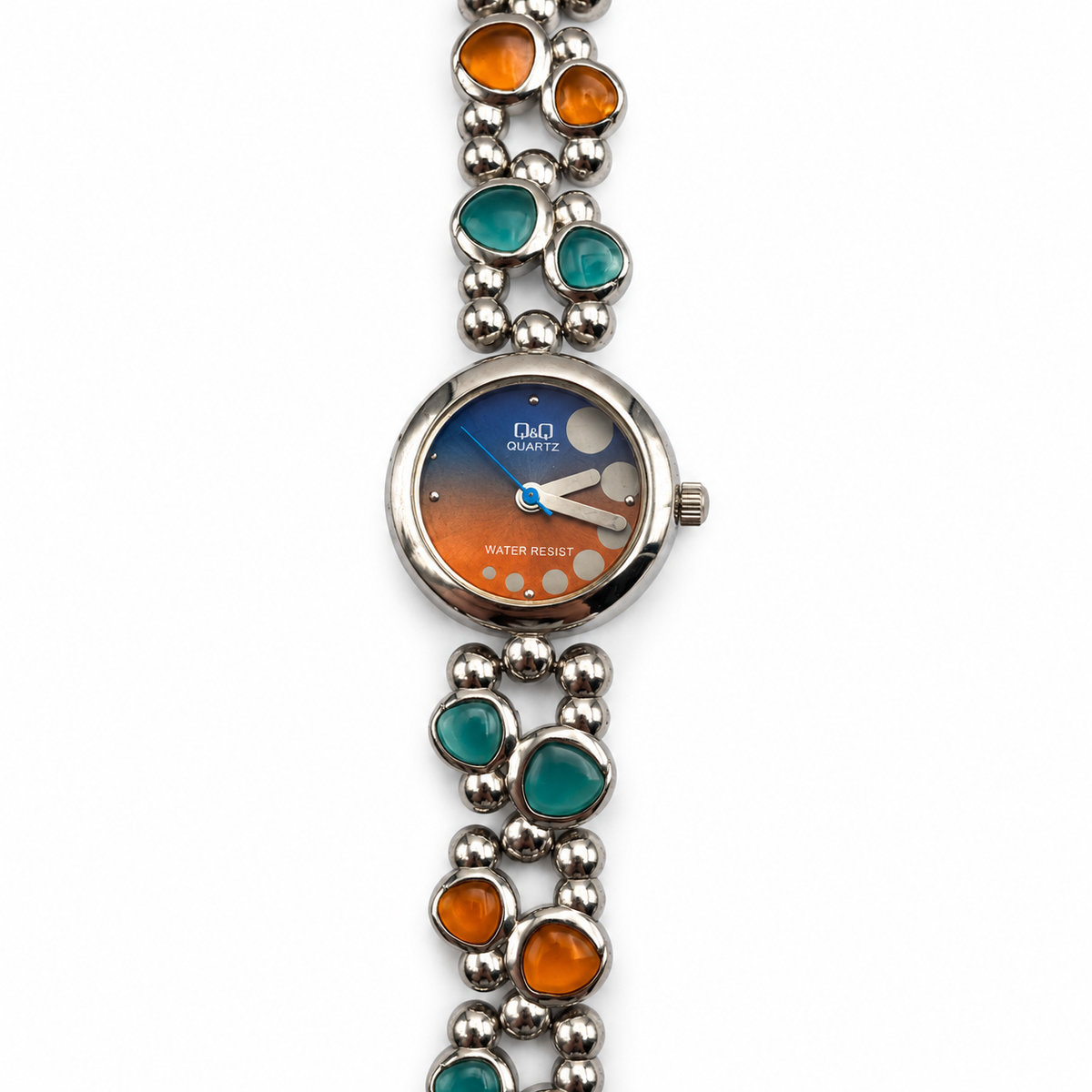 Orologio Donna Q&Q al Quarzo con Bracciale Verde e Arancio e Quadrante Sfumato