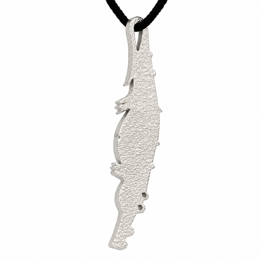 Collana Pendente Coccodrillo Argento con Texture Squamata e Cordino Nero