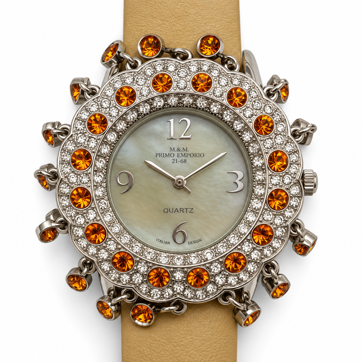 Orologio donna M&M Primo Emporio con strass e pendenti, rosso, turchese, beige o nero