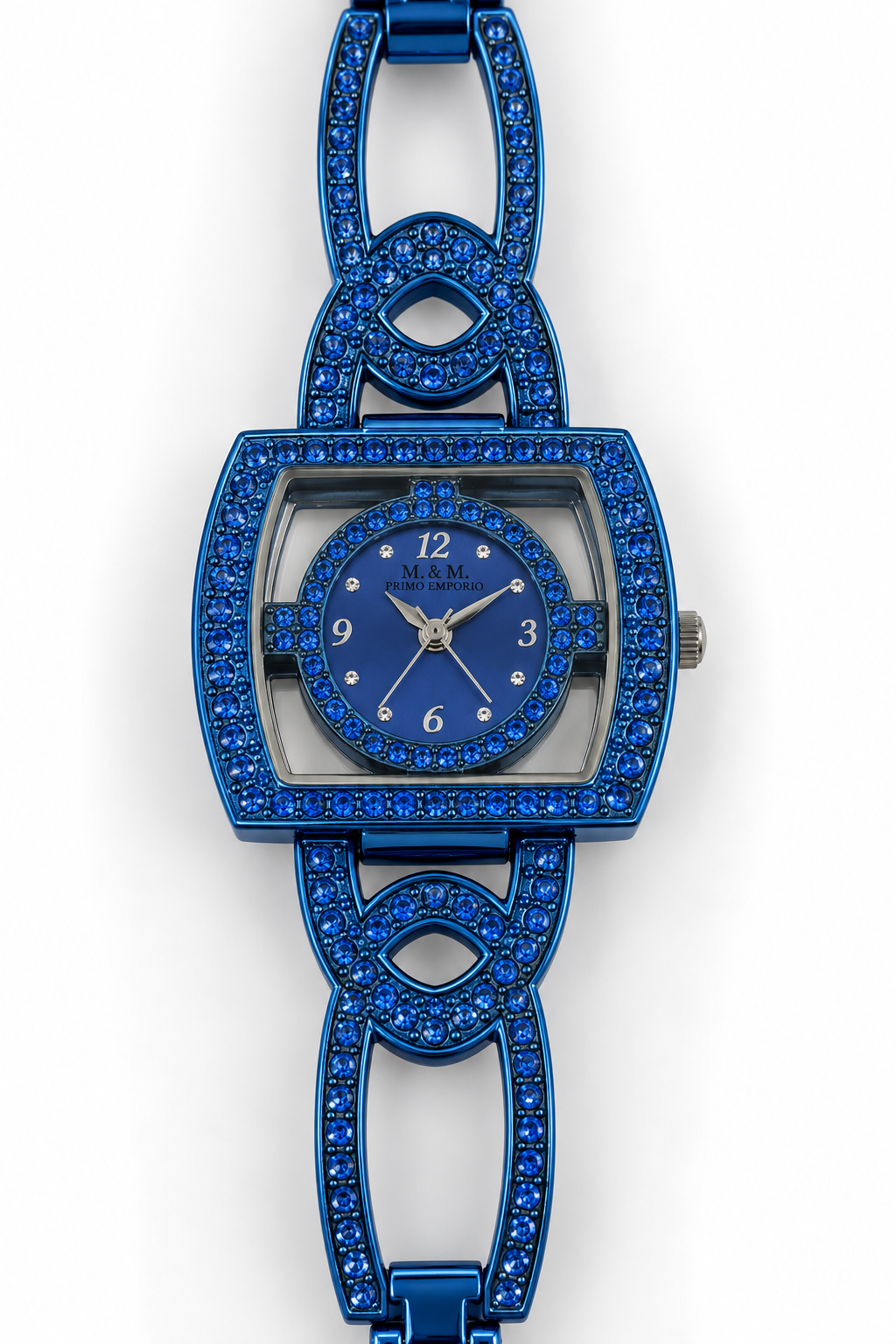 M&M Primo Emporio 21-68 – Orologio Donna Bracciale Rigido Cristalli Pavé Cassa Scheletrata | Nero, Viola, Blu, Verde, Marrone