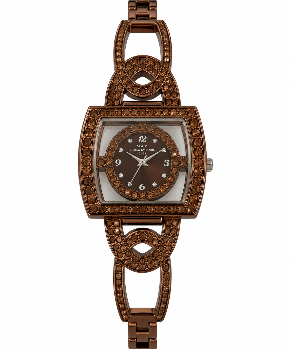 M&M Primo Emporio 21-68 – Orologio Donna Bracciale Rigido Cristalli Pavé Cassa Scheletrata | Nero, Viola, Blu, Verde, Marrone