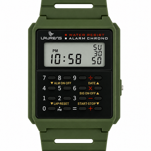 Laurens Orologio Digitale con Calcolatrice – Alarm Chrono Water Resist Verde Militare