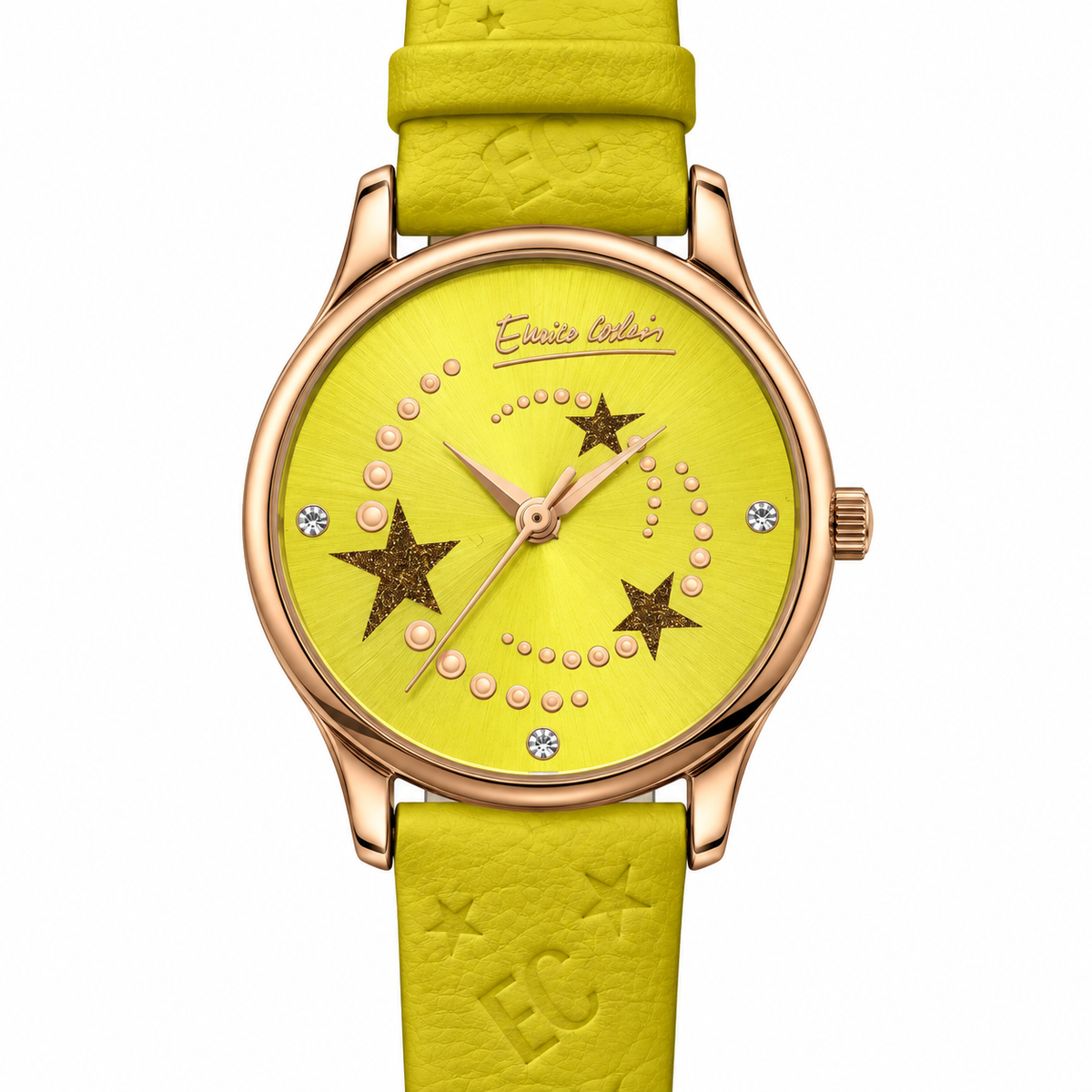 Enrico Coveri – Orologio Donna Stelle Glitter Quadrante Giallo Rose Gold Cinturino Pelle