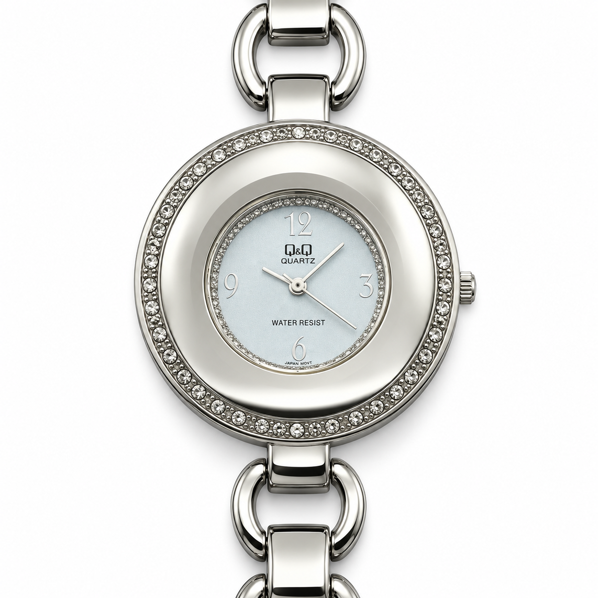 Orologio Q&Q argento con strass e bracciale ad anelli