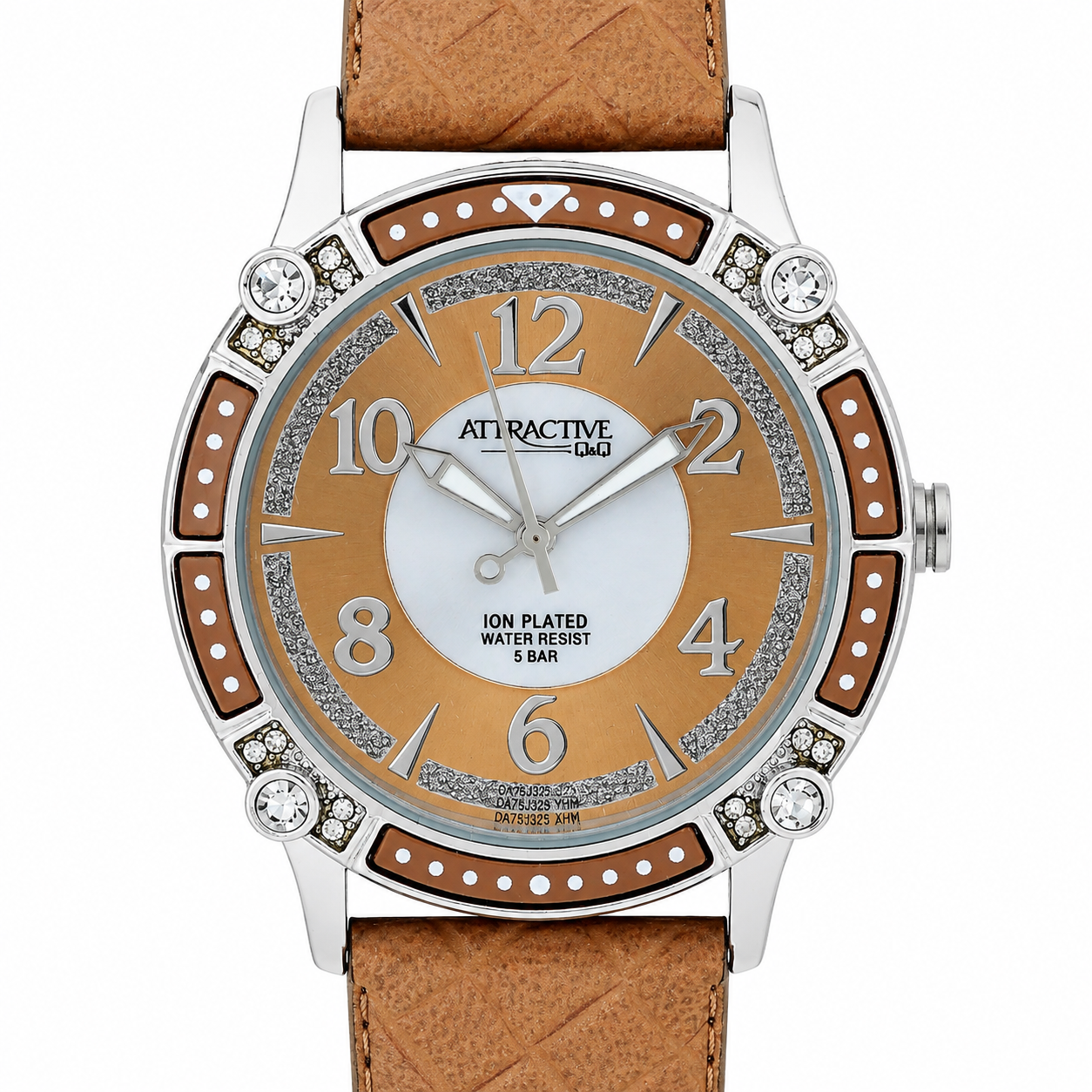 Q&Q Attractive Orologio Donna – Ion Plated Cristalli Quadrante Camel WR 5 Bar