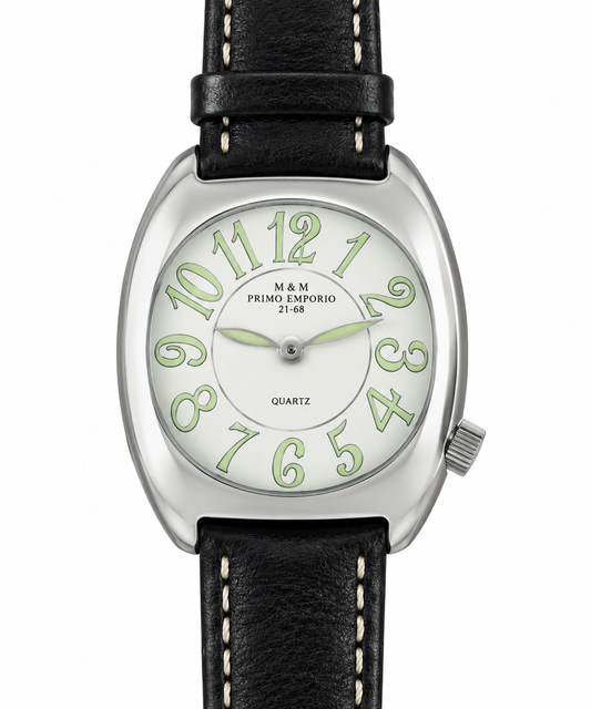 M&M Primo Emporio 21-68 – Orologio Uomo Donna Acciaio Quarzo 3ATM Cinturino Pelle | Quadrante Nero, Bianco