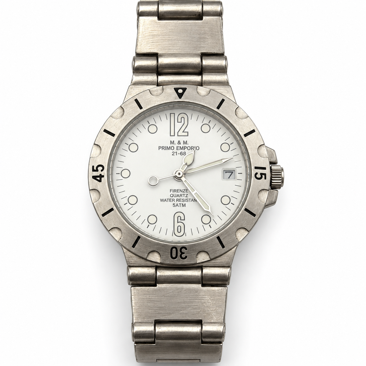 Orologio M&M Primo Emporio 21-68 in acciaio con datario, quadrante blu o bianco