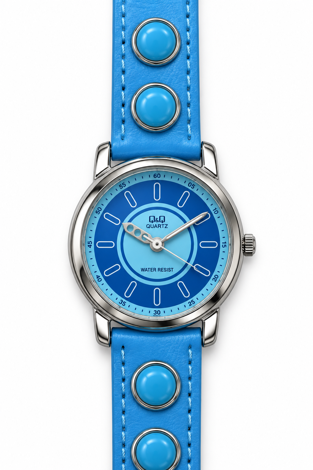 Orologio Q&Q azzurro con quadrante blu e cinturino a borchie tonde