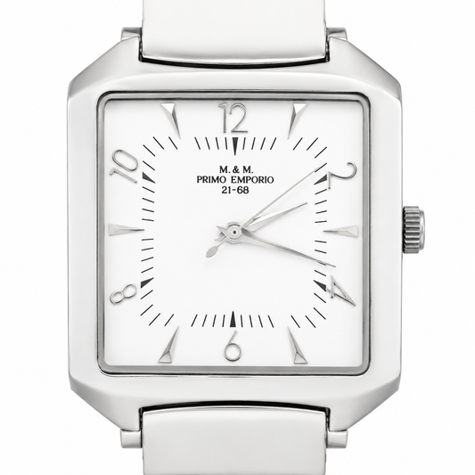 M&M Primo Emporio 21-68 – Orologio Total White Cassa Quadrata Acciaio Bracciale Bianco