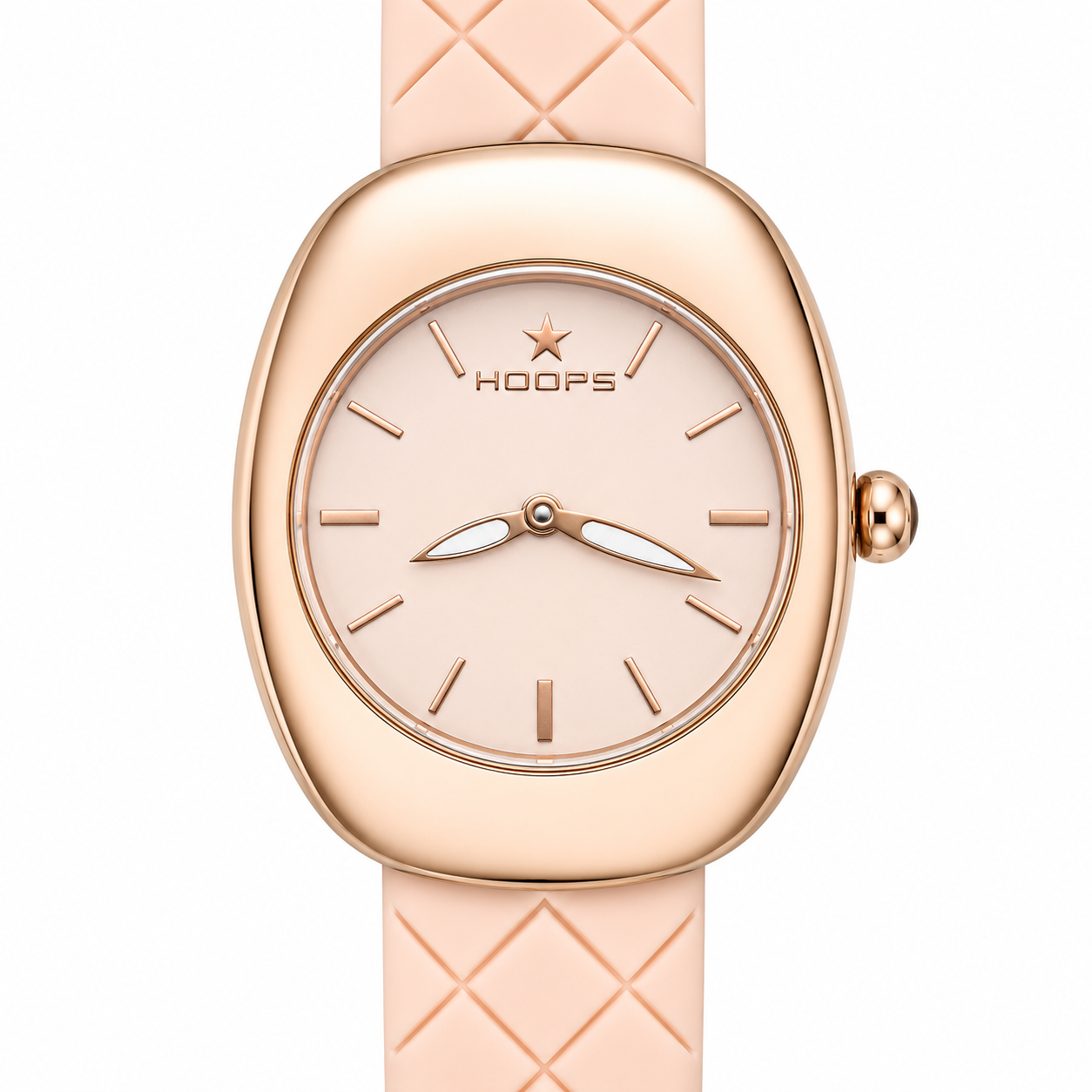 Orologio Hoops Oval Total Rose Gold - Quadrante Cipria e Cinturino in Silicone Trapuntato Rosa