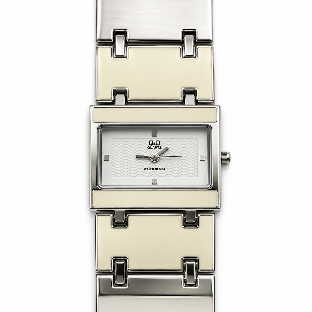 Orologio Q&Q rettangolare argento e avorio
