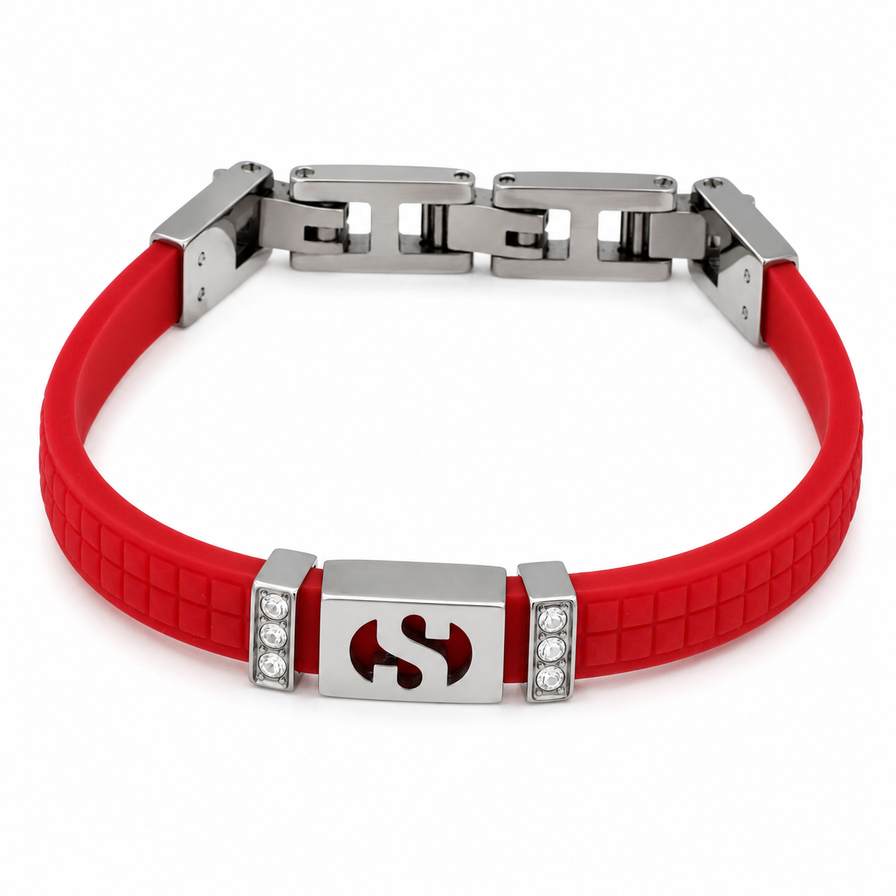 Morellato x Superga – Bracciale Silicone Borgogna con Placca Logo S Acciaio e Cristalli