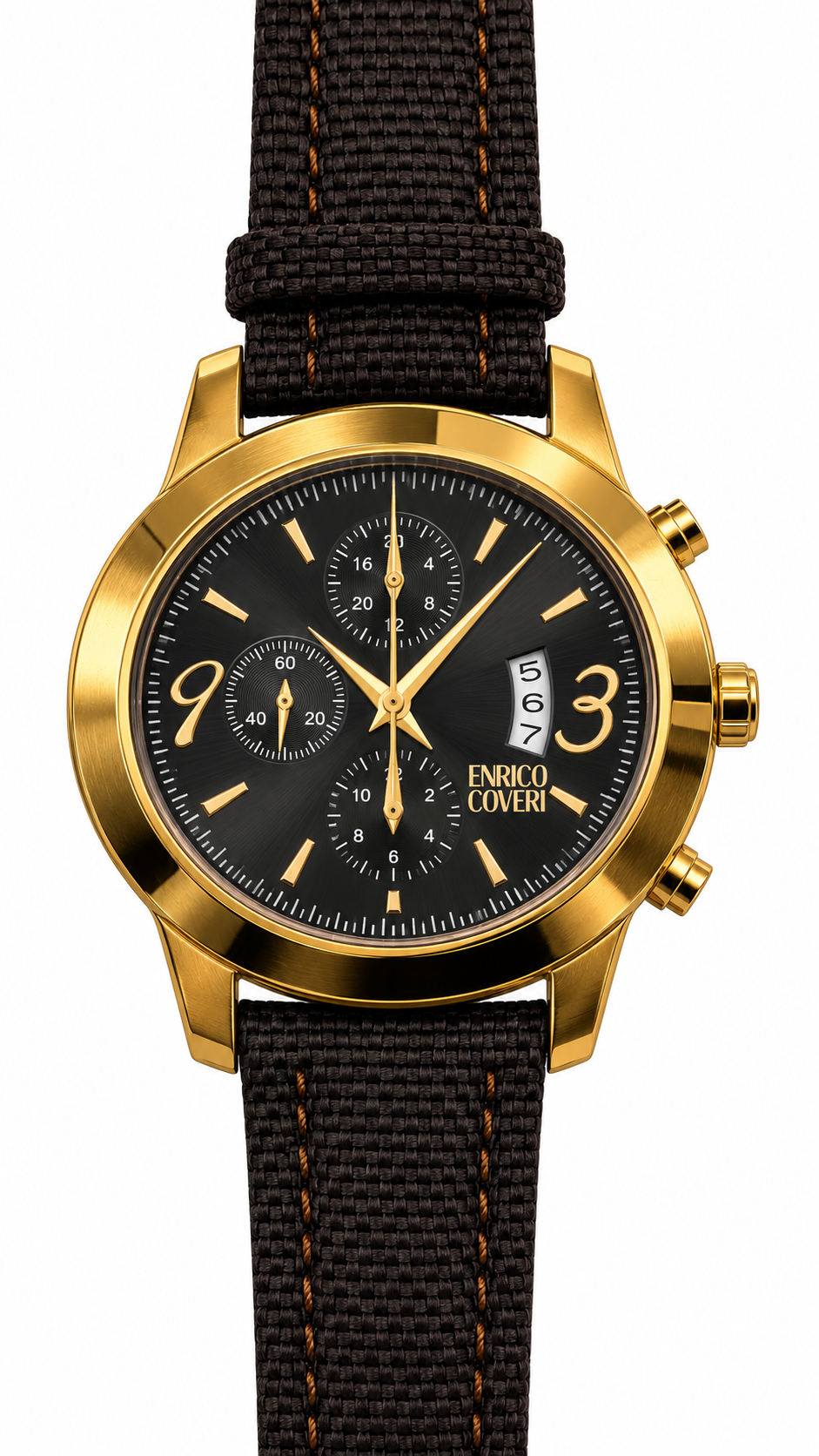 Enrico Coveri - Cronografo Uomo Cassa Oro Quadrante Nero Cinturino Tessuto