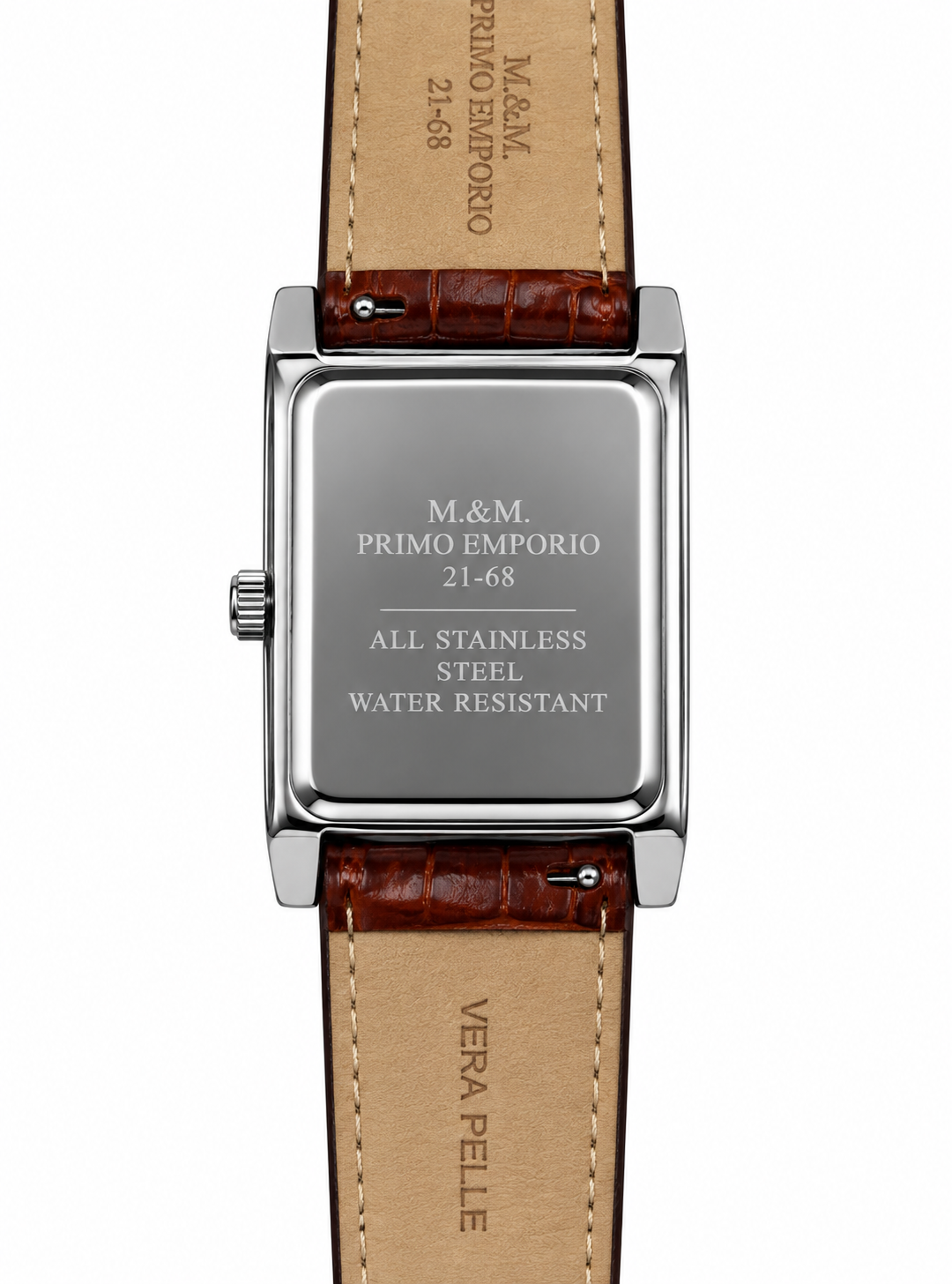 M&M Primo Emporio 21-68 – Orologio Uomo Rettangolare Argento Cinturino Pelle Marrone Quarzo