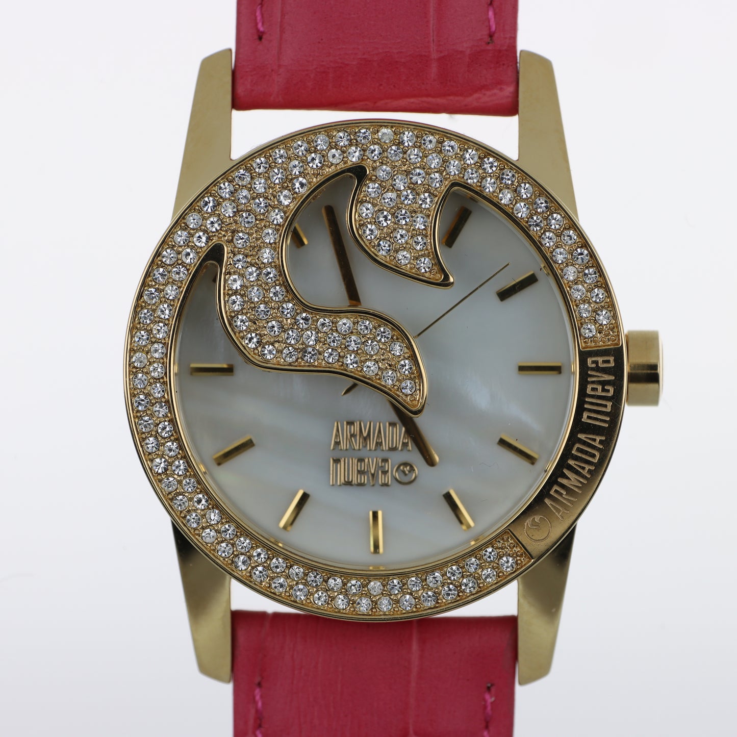 Armada Nueva – Orologio Donna Quadrante Madreperla Cristalli Bianchi Cassa Oro e Cinturino Fucsia