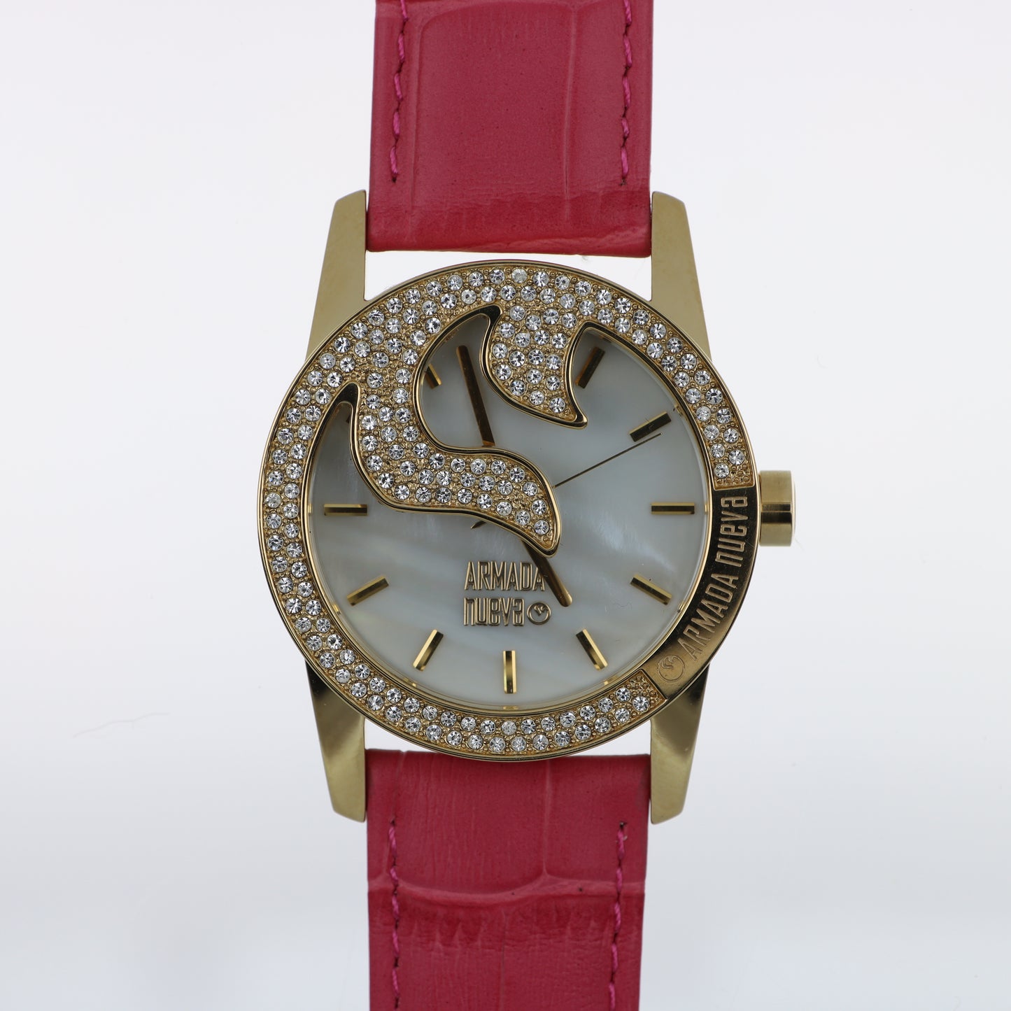 Armada Nueva – Orologio Donna Quadrante Madreperla Cristalli Bianchi Cassa Oro e Cinturino Fucsia