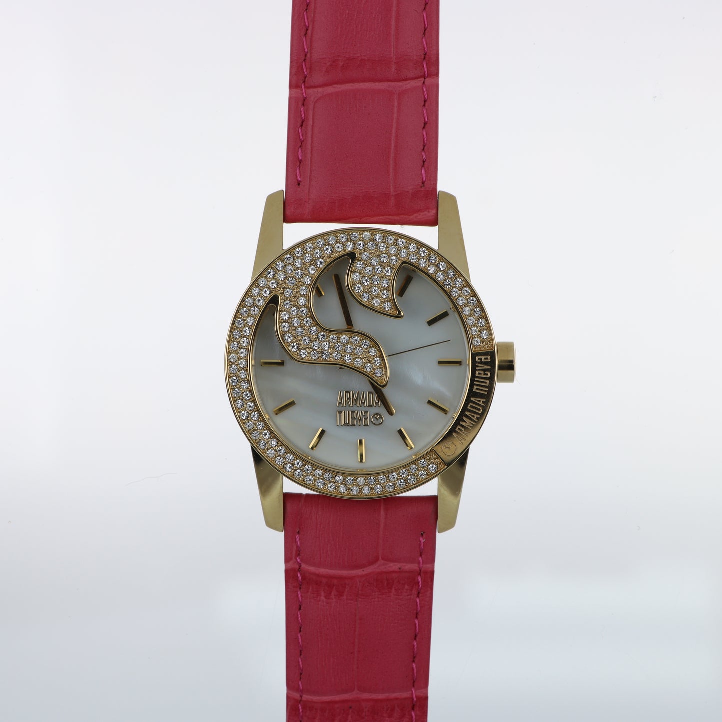 Armada Nueva – Orologio Donna Quadrante Madreperla Cristalli Bianchi Cassa Oro e Cinturino Fucsia