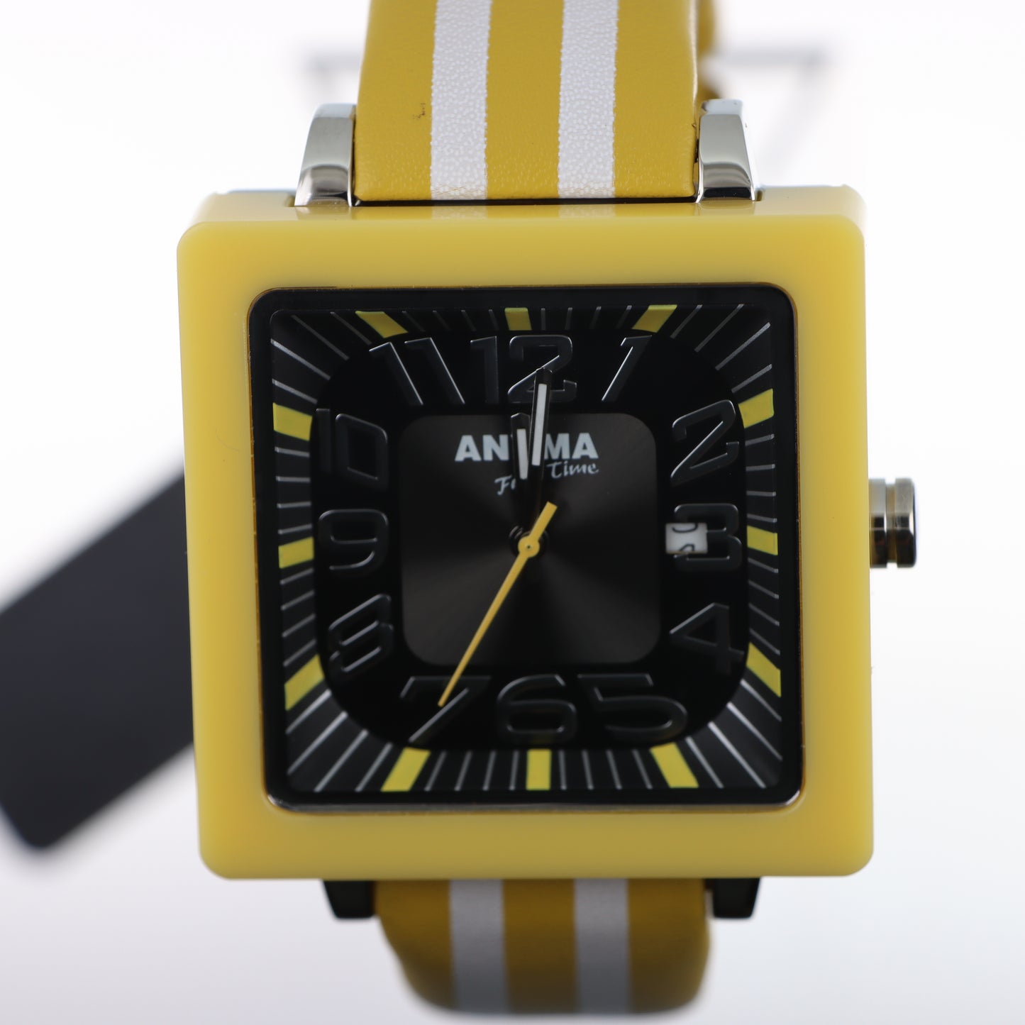 Anyma Free Time – Orologio Cassa Quadrata Gialla Quadrante Nero con Data e Cinturino Silicone