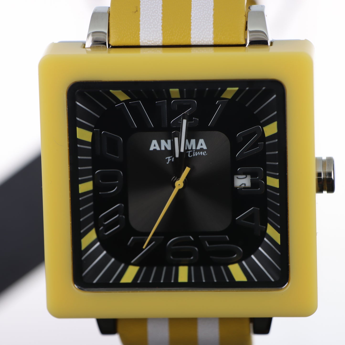 Anyma Free Time – Orologio Cassa Quadrata Gialla Quadrante Nero con Data e Cinturino Silicone