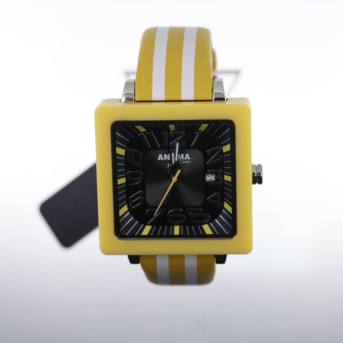 Anyma Free Time – Orologio Cassa Quadrata Gialla Quadrante Nero con Data e Cinturino Silicone