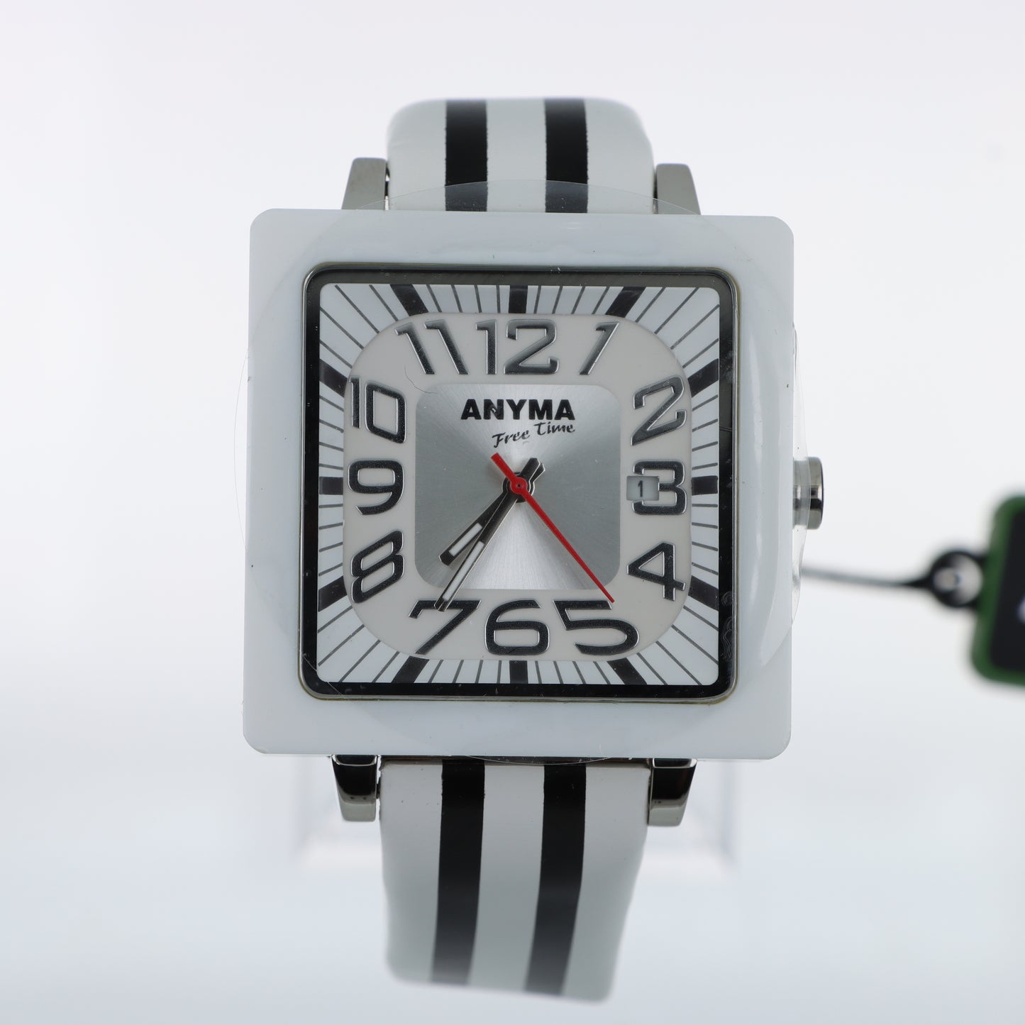 Anyma Free Time – Orologio Cassa Quadrata Bianca Quadrante Bianco/Nero con Data e Cinturino Silicone