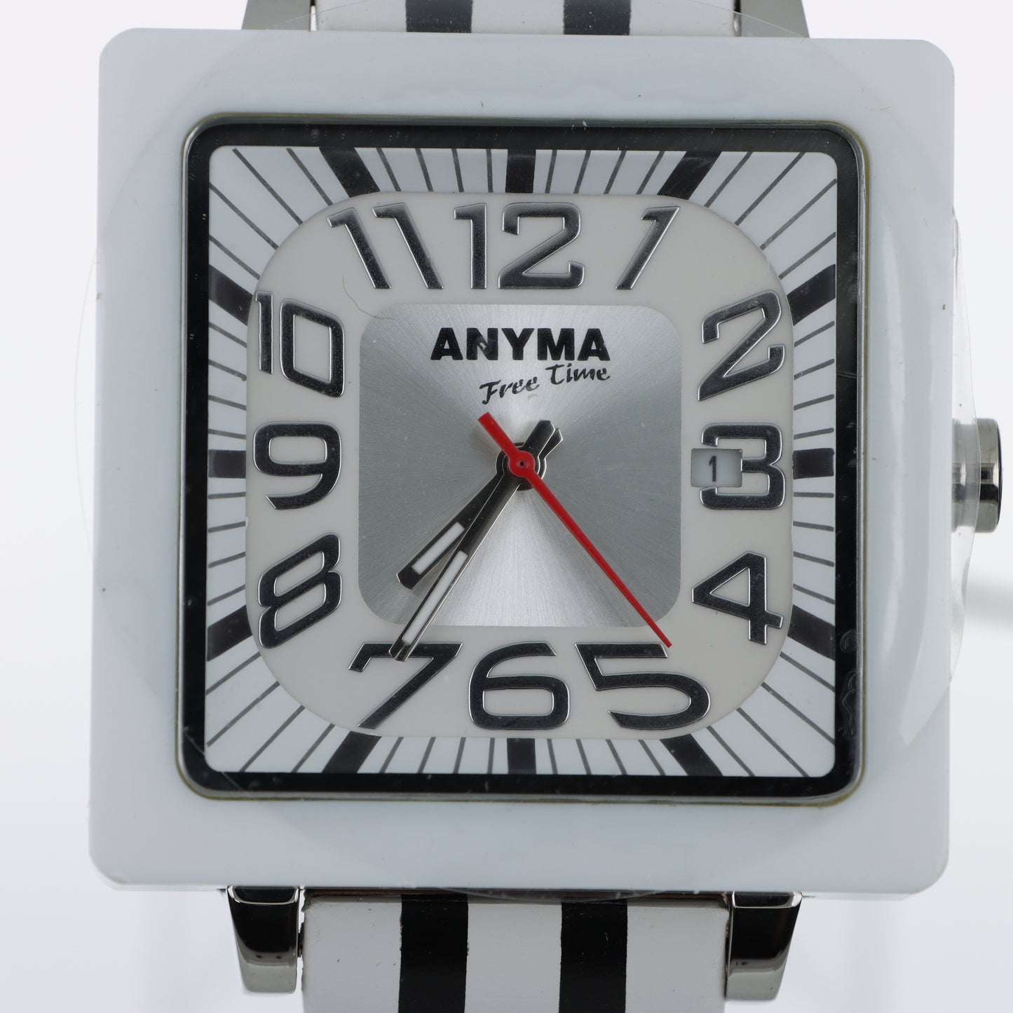 Anyma Free Time – Orologio Cassa Quadrata Bianca Quadrante Bianco/Nero con Data e Cinturino Silicone