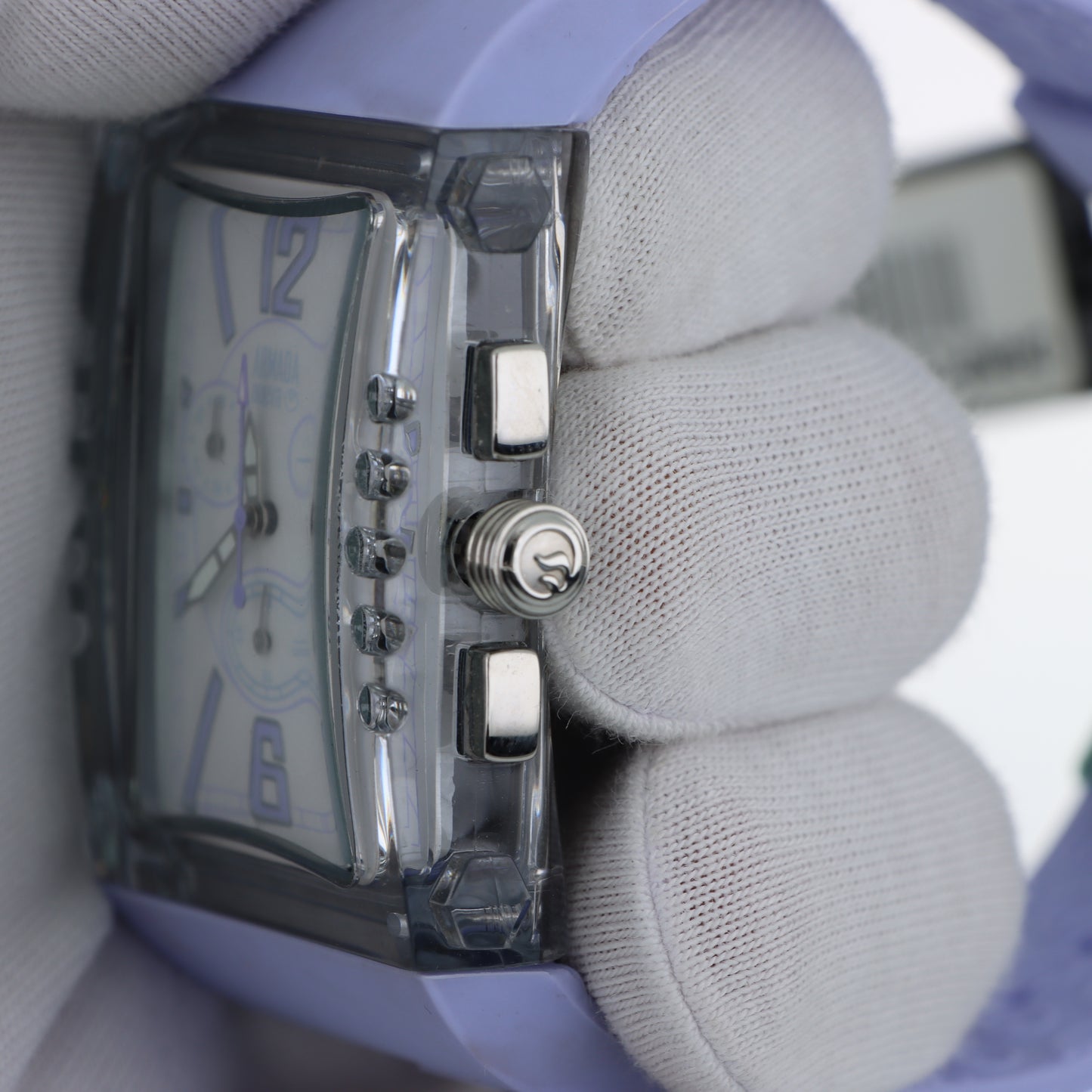 Armada Nueva – Cronografo Cassa Rettangolare Trasparente con Dettagli Lilla e Cinturino Silicone