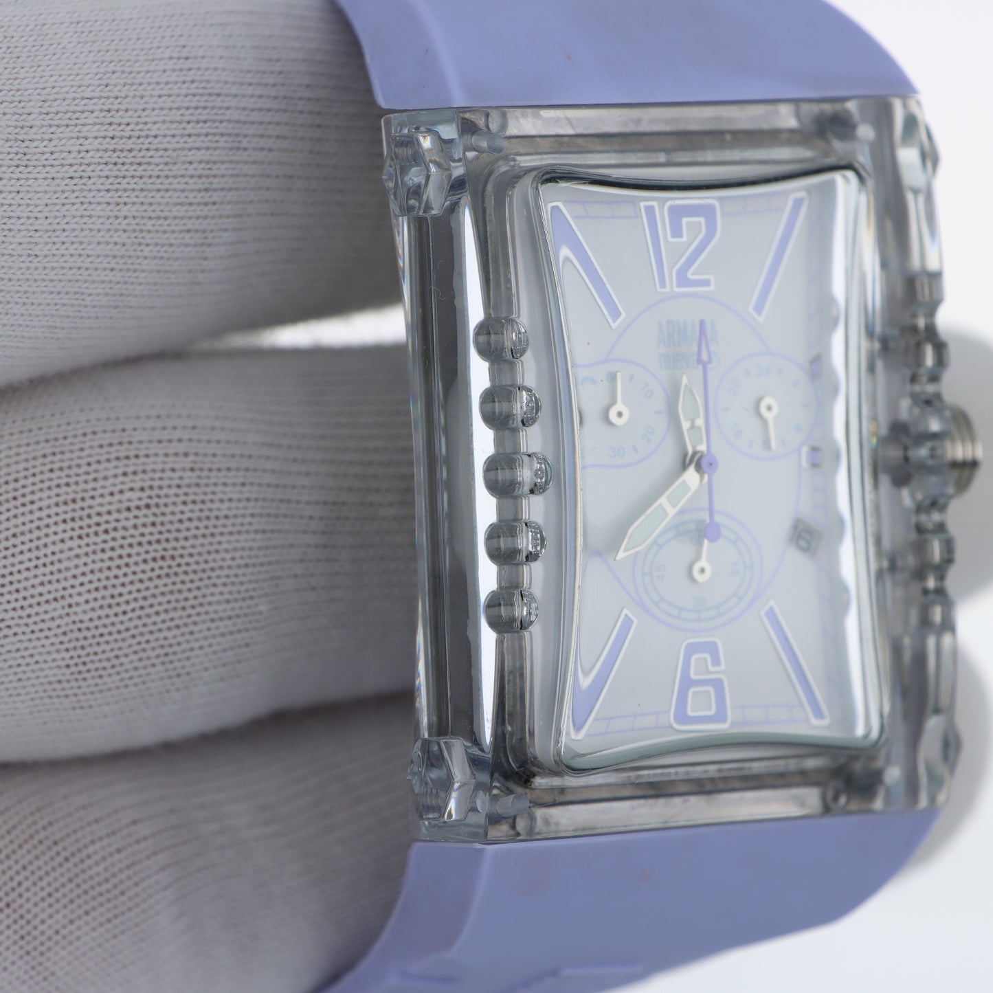 Armada Nueva – Cronografo Cassa Rettangolare Trasparente con Dettagli Lilla e Cinturino Silicone