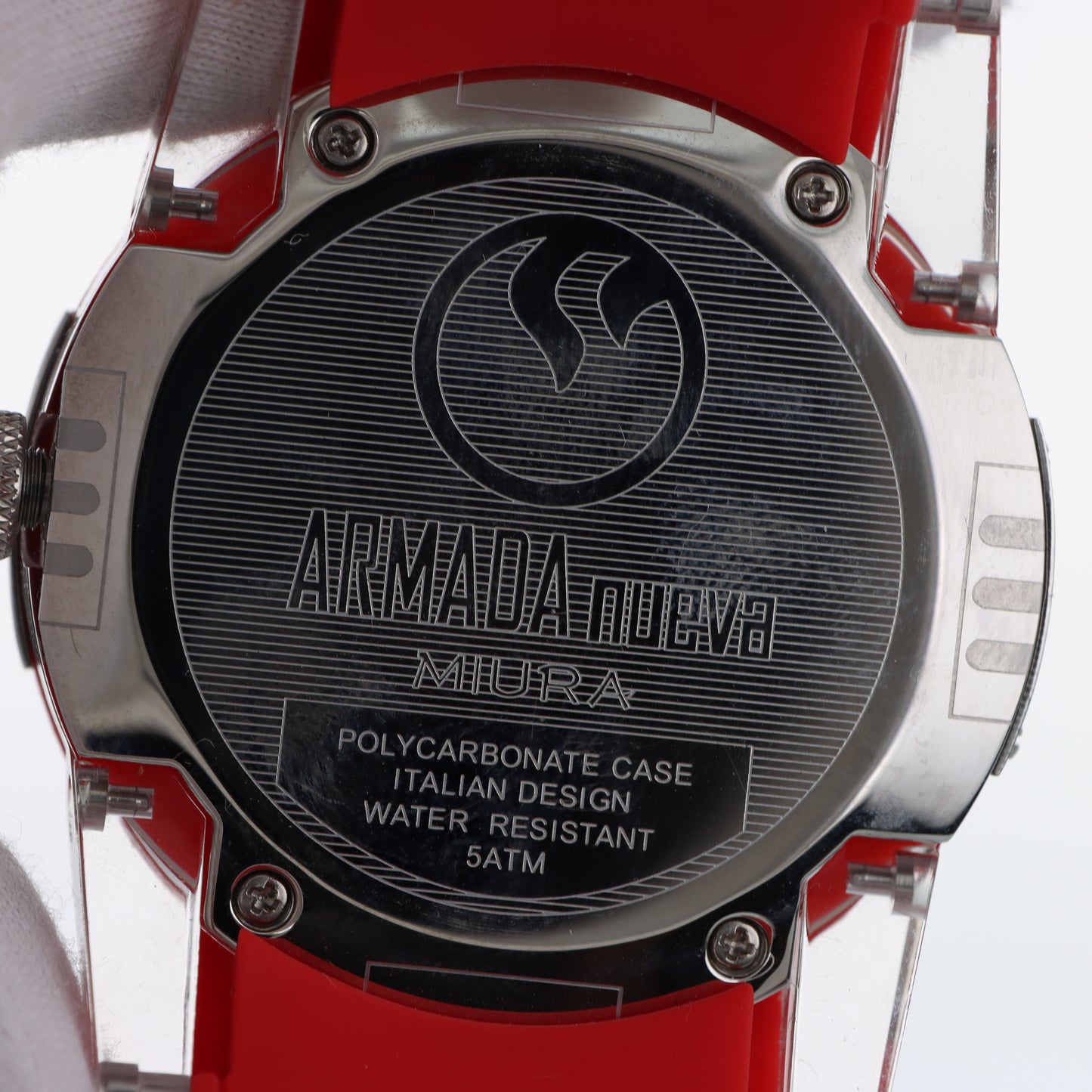 Armada Nueva – Orologio Sport Quadrante Bianco Bezel Rosso Scala 24H Water Resistant 50MT con Data
