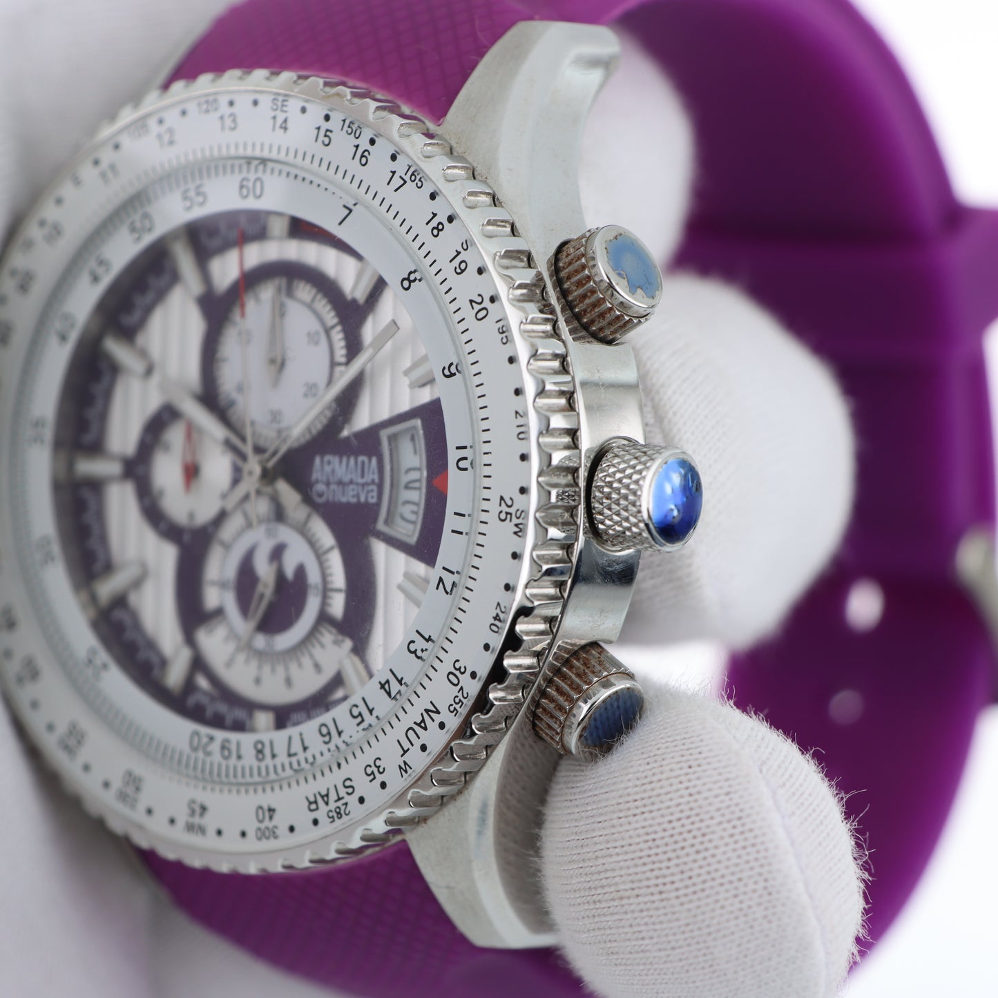 Armada Nueva – Cronografo Aviatore Acciaio con Bezel Bussola Nautica Quadrante Viola e Cinturino Silicone