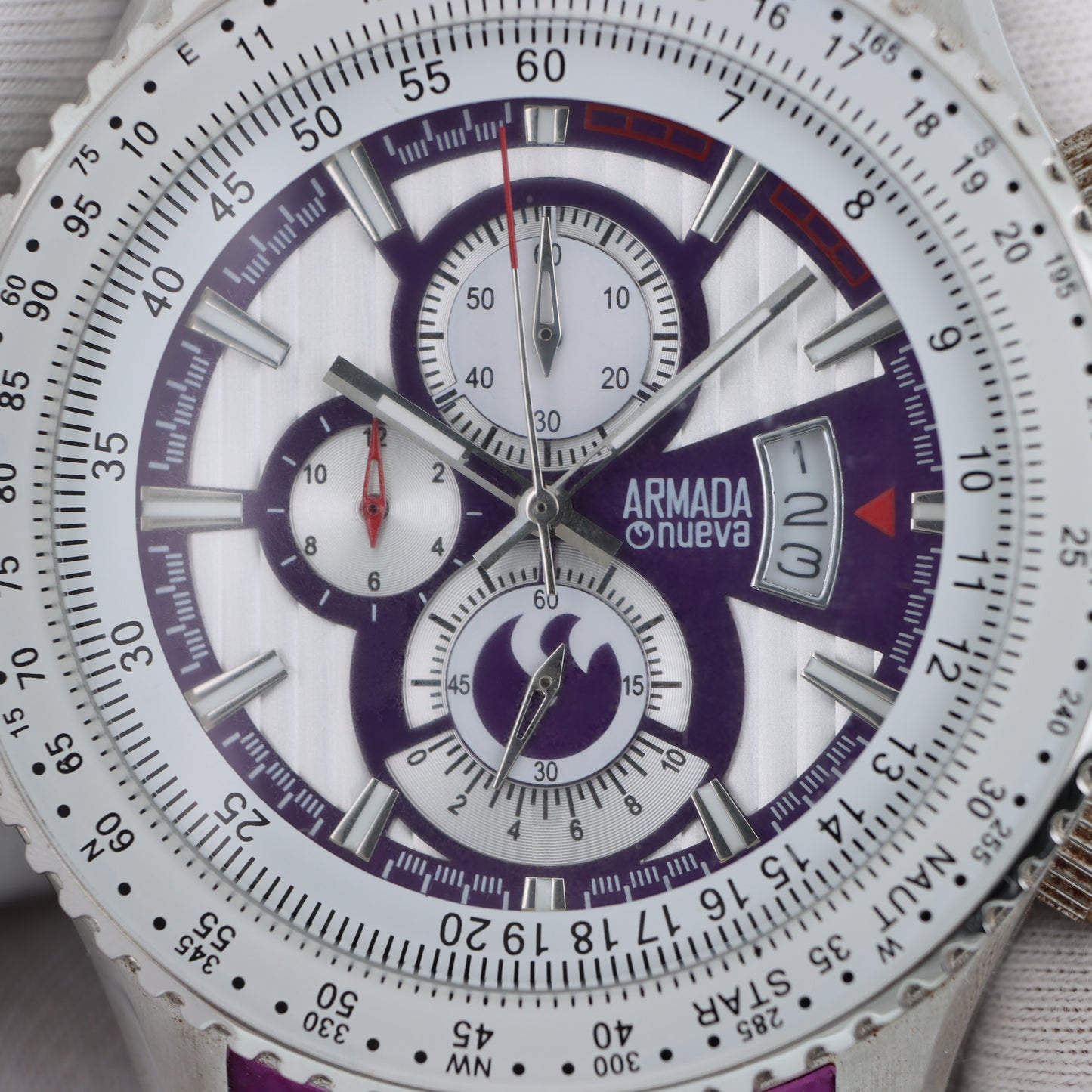 Armada Nueva – Cronografo Aviatore Acciaio con Bezel Bussola Nautica Quadrante Viola e Cinturino Silicone