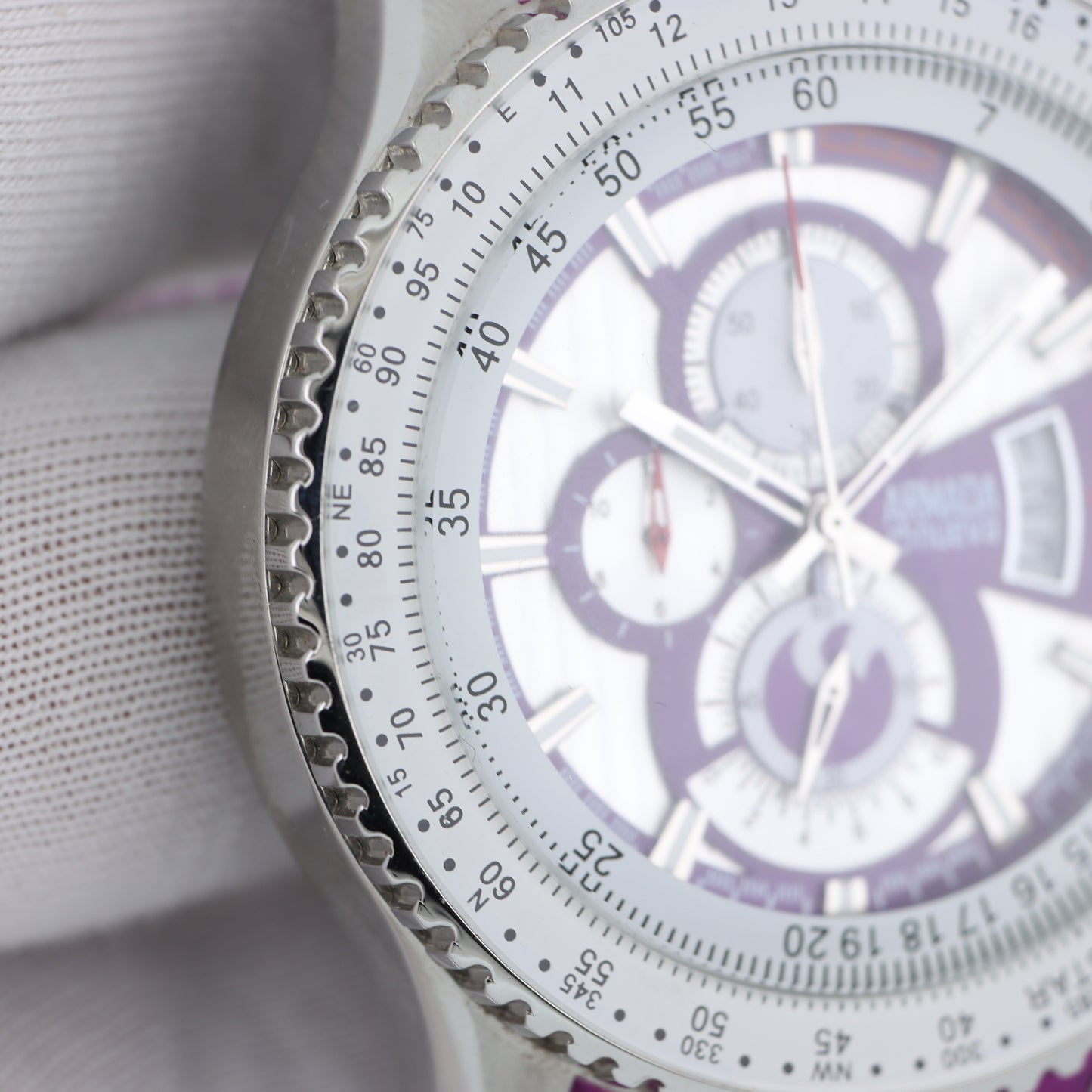Armada Nueva – Cronografo Aviatore Acciaio con Bezel Bussola Nautica Quadrante Viola e Cinturino Silicone