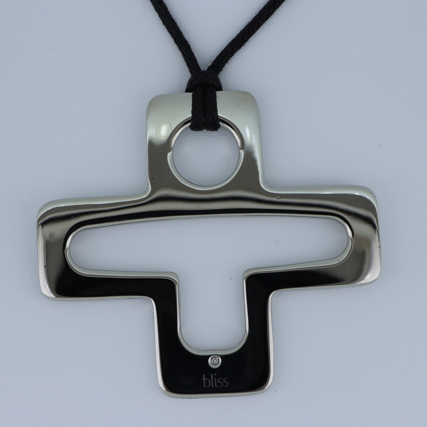 Bliss – Collana Croce Acciaio Lucido con Cristallo e Cordino Nero