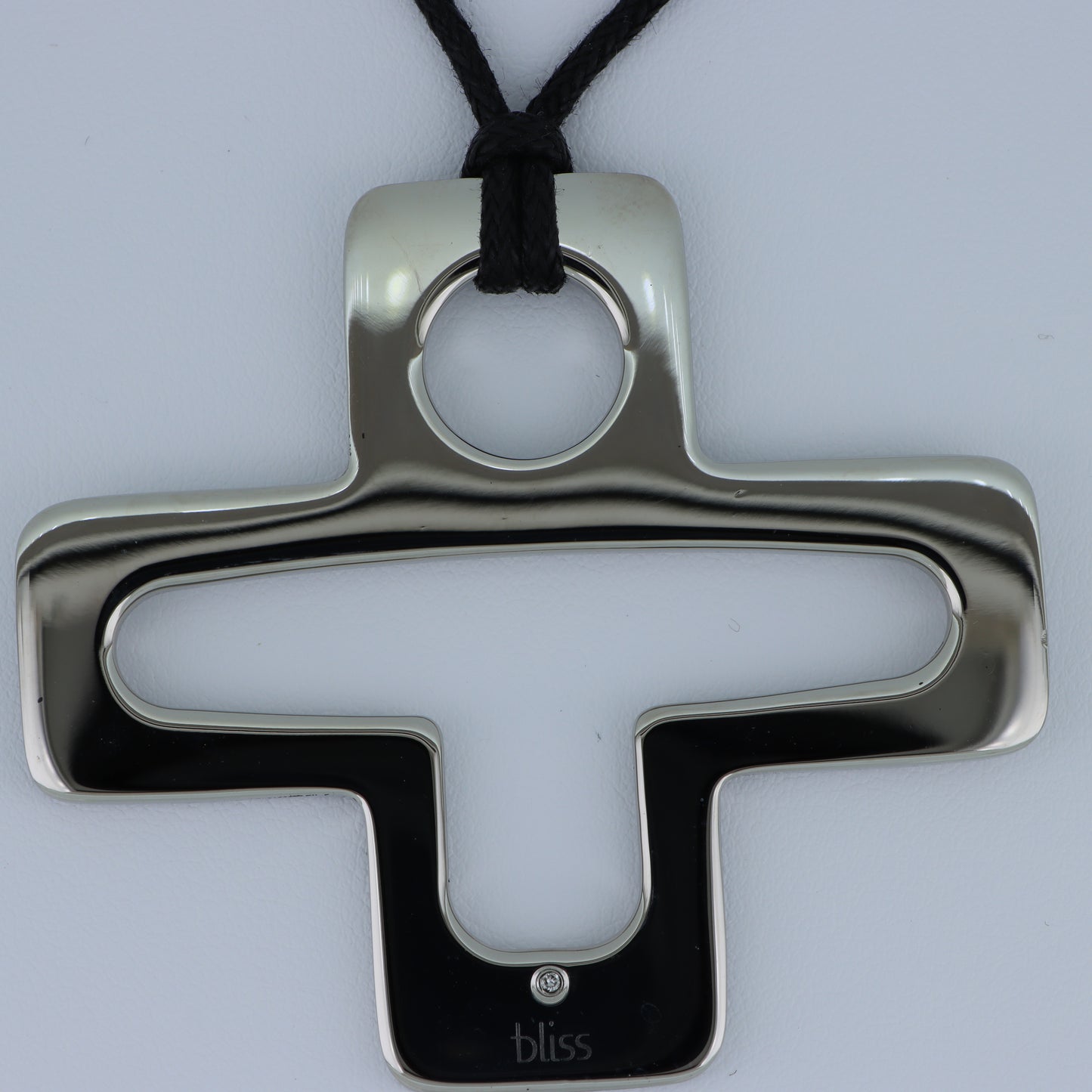 Bliss – Collana Croce Acciaio Lucido con Cristallo e Cordino Nero