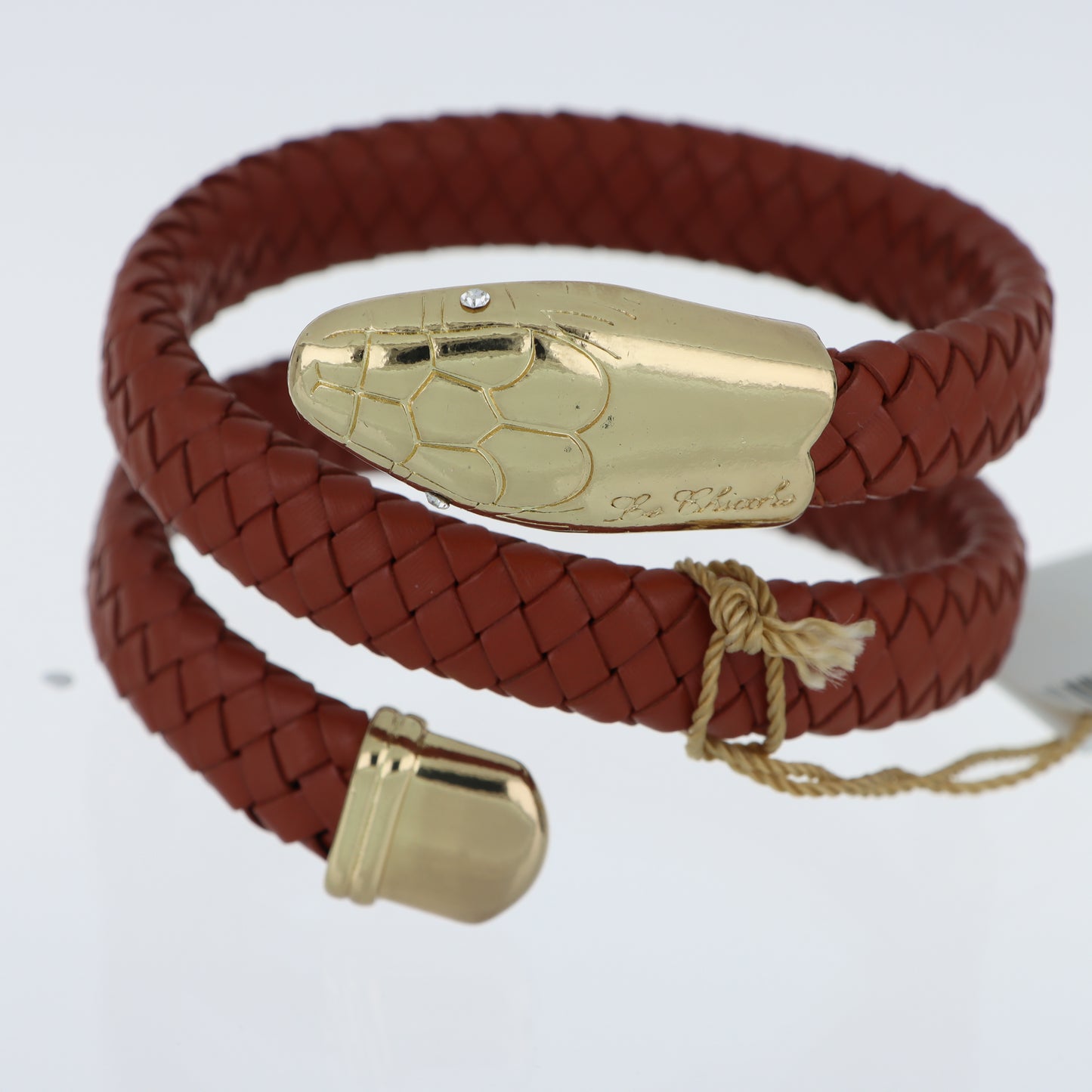 Le Chicche – Bracciale Serpente Cuoio Intrecciato Borgogna con Testa in Oro e Cristallo